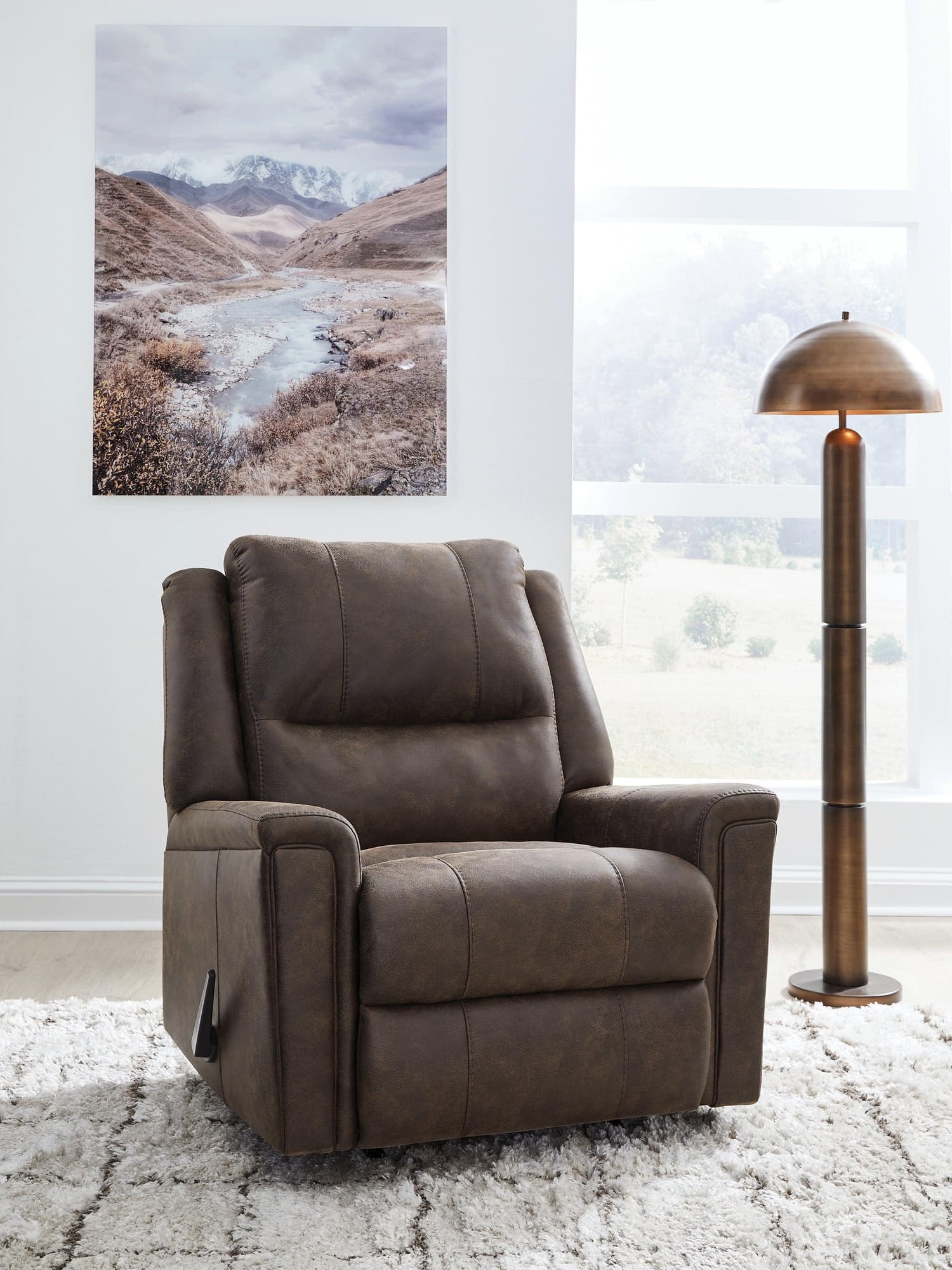 Lixtowel Walnut Faux Leather Recliner - Image 1