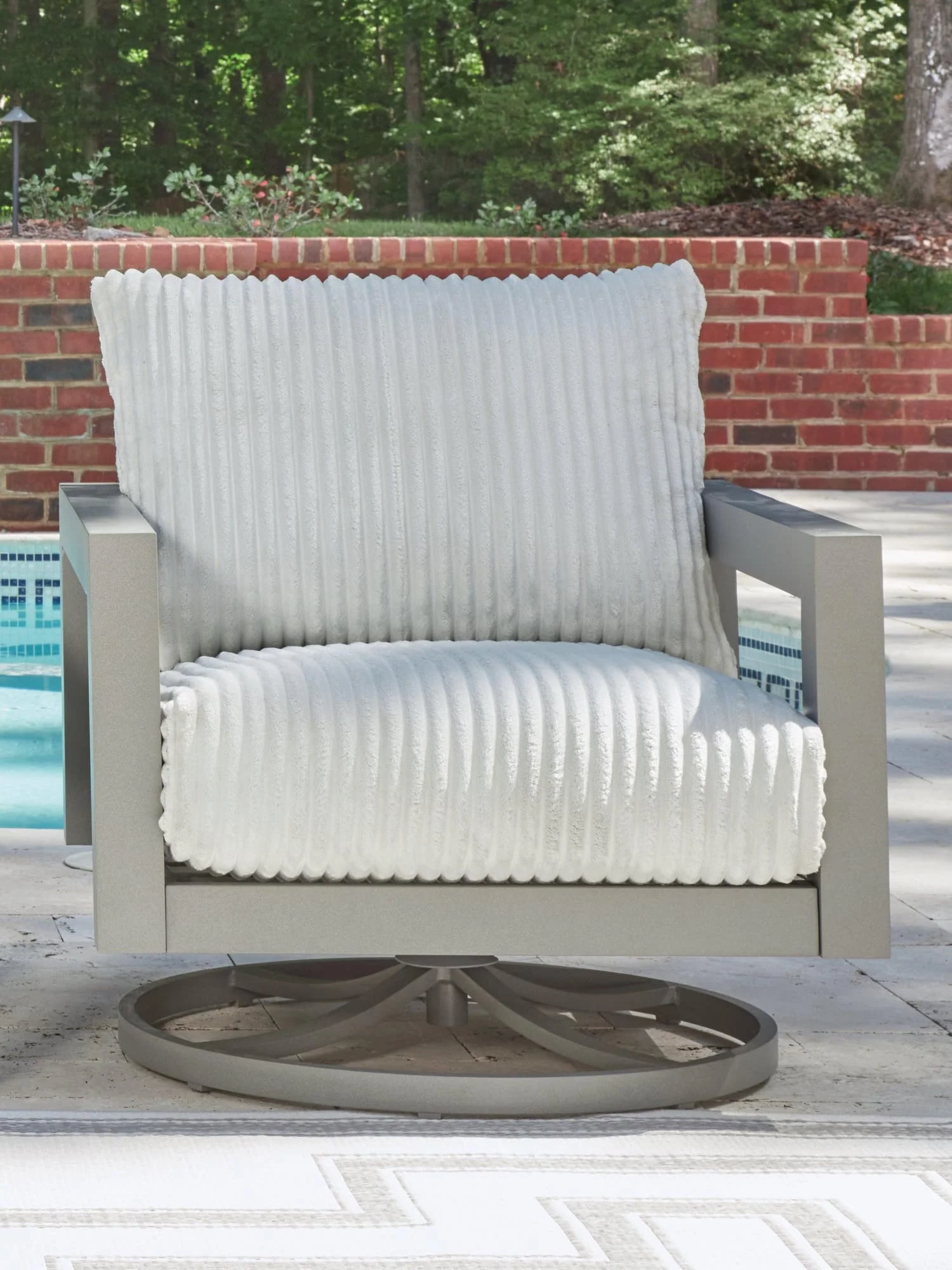 Hurley Park Gray Nuvella® Outdoor Swivel Chair with Cushion