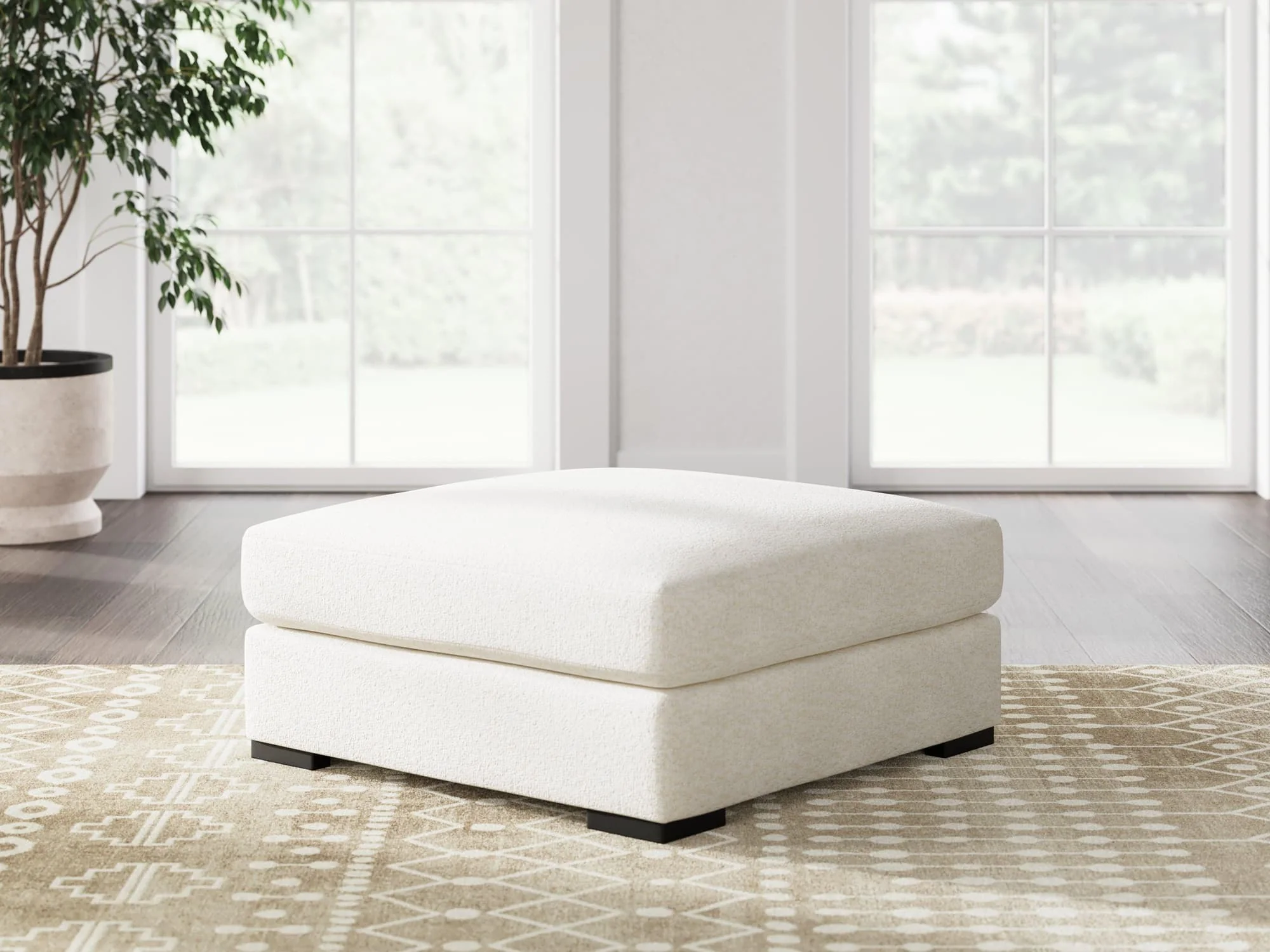 Donelson Creek Vanilla Performance Fabric,Next-Gen Nuvella™,Chenille Oversized Accent Ottoman - Image 1