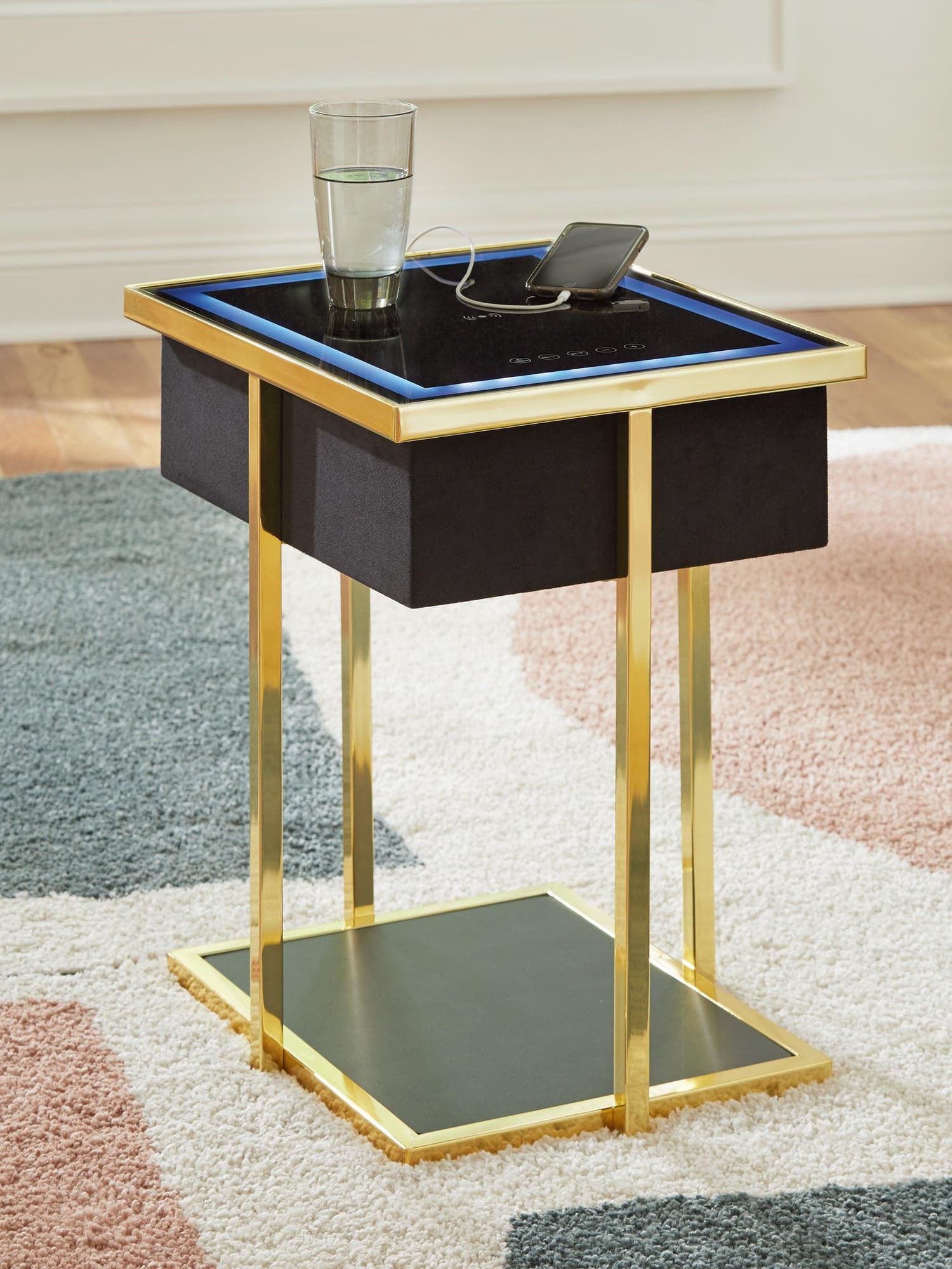 Rexwell Black/Gold Finish Accent Table with Speaker - Image 1