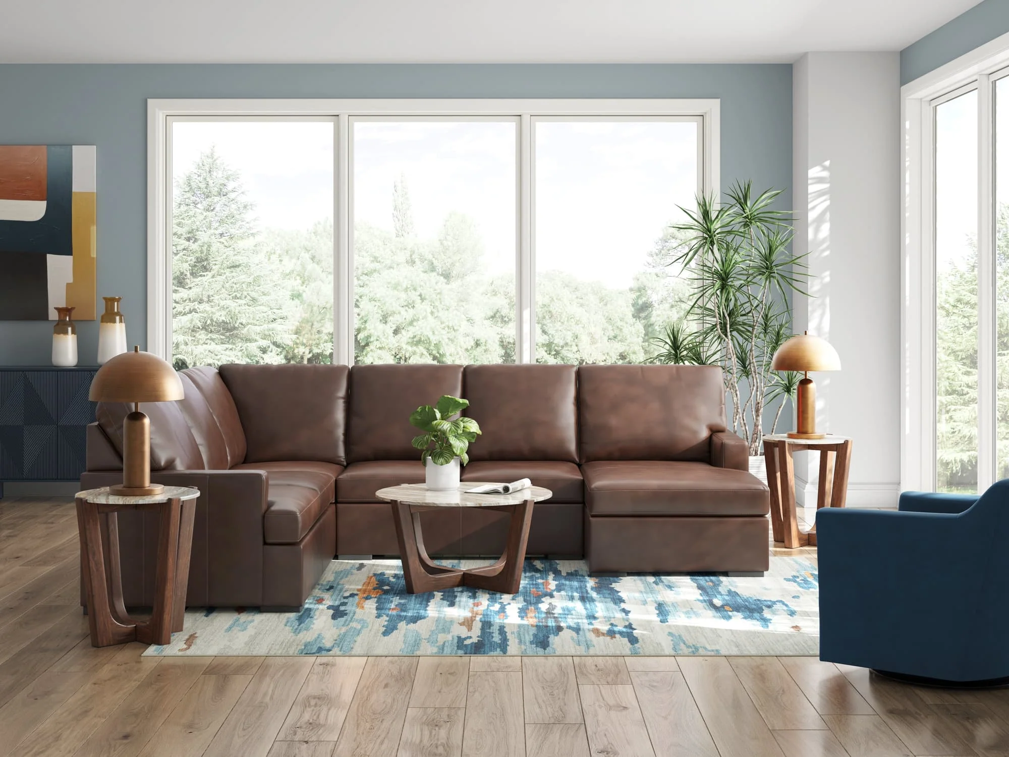 McDowlan Coffee Leather 3-Piece Sectional with Chaise - Image 1