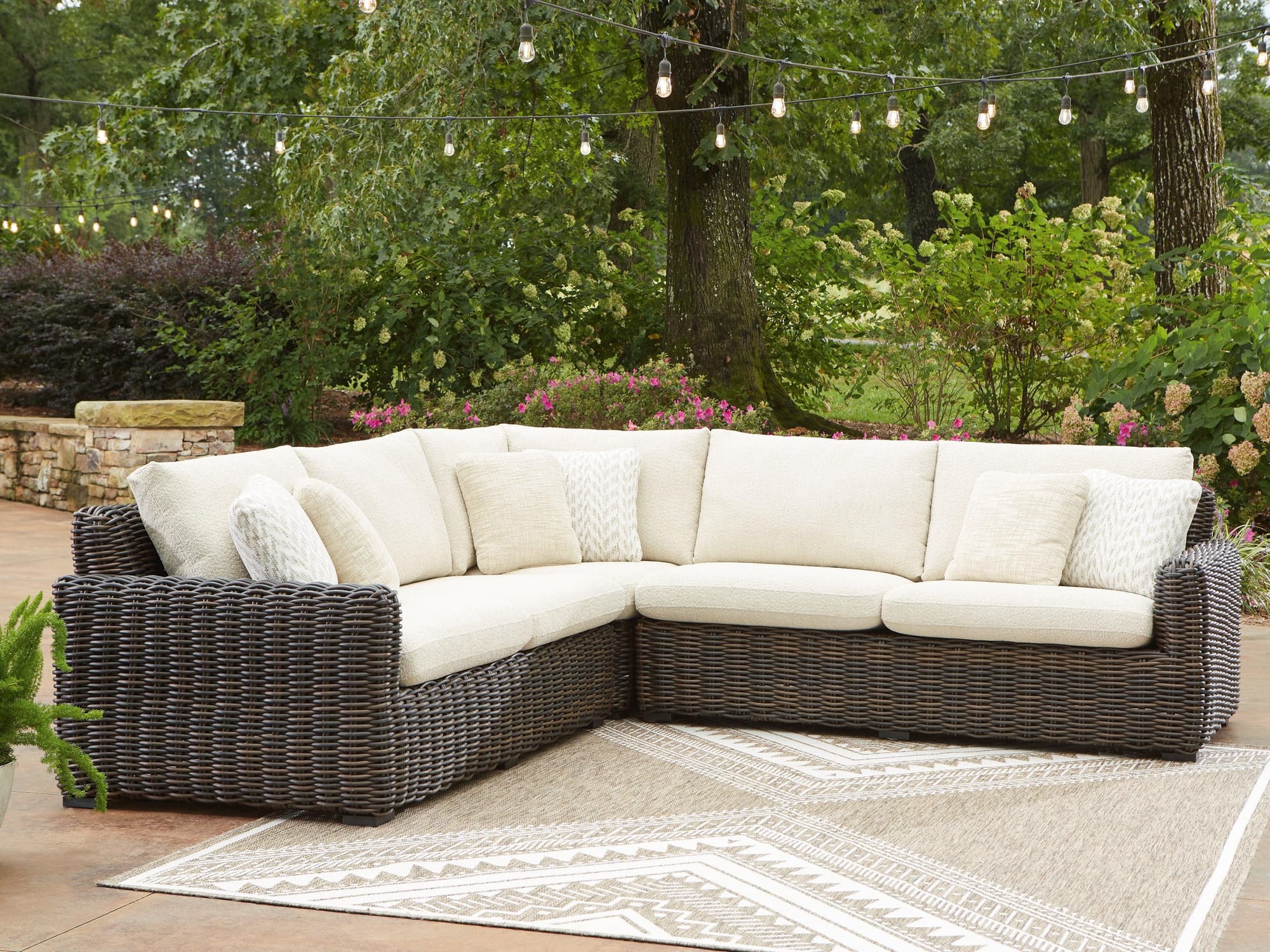 Kimora Beige/Dark Brown 3-Piece Outdoor Sectional - Image 1