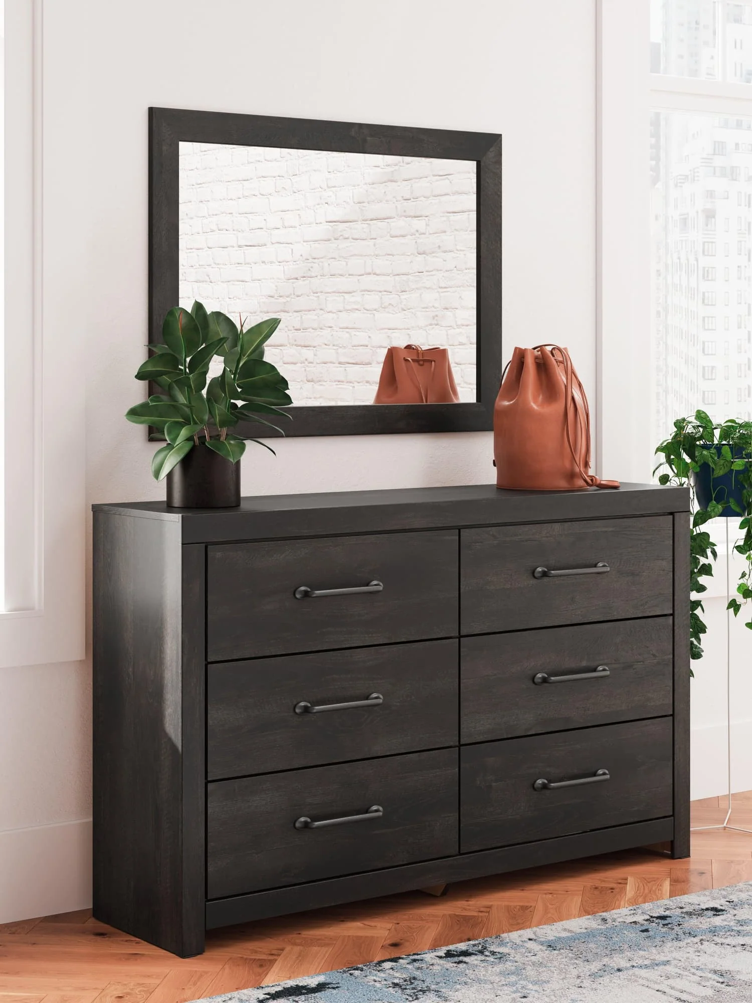 Hollivern Dark Gray Dresser and Mirror - Image 1