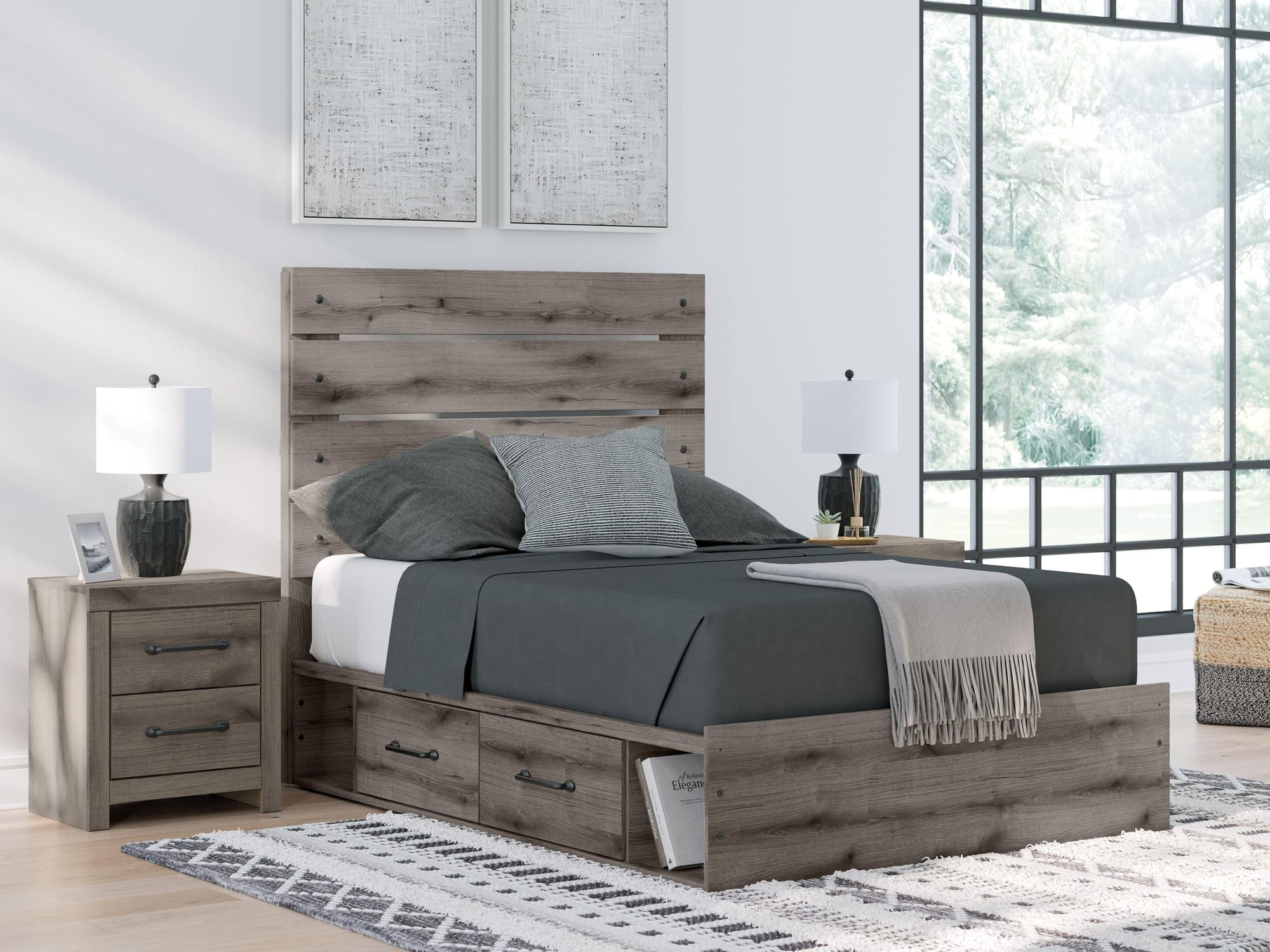 Graystorm Brown Gray Full Panel Bed with Storage - Image 1