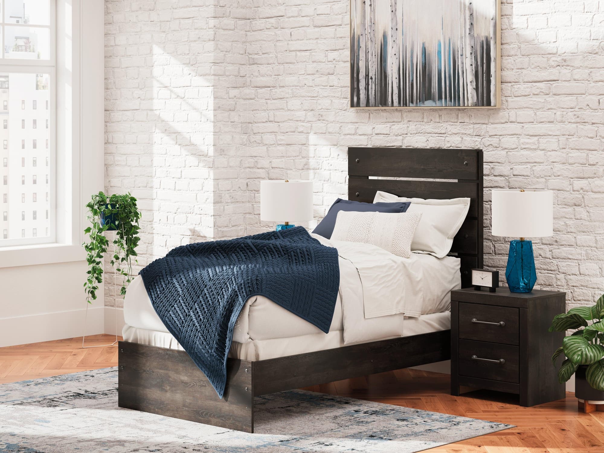Hollivern Dark Gray Twin Panel Bed - Image 1