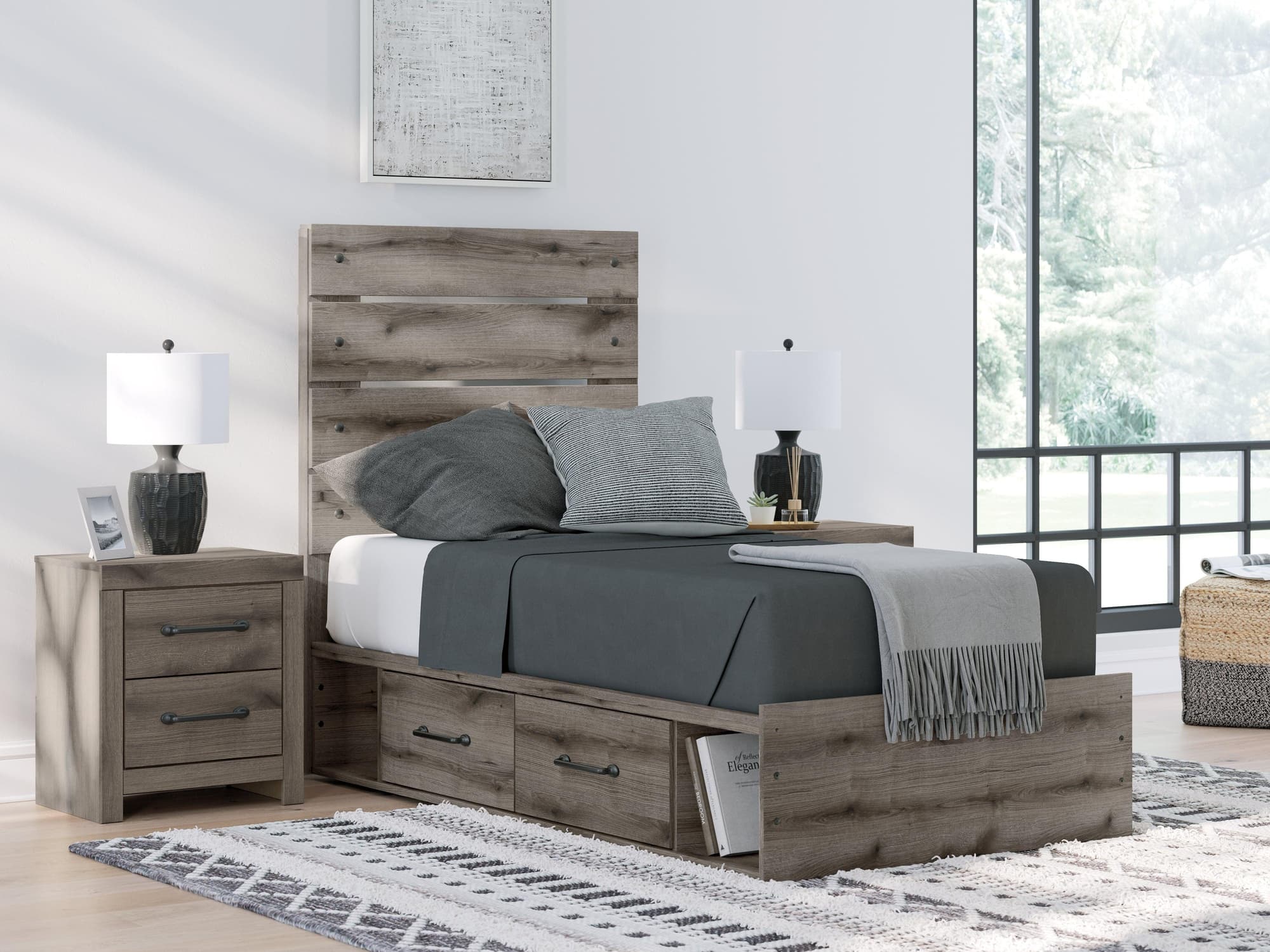 Graystorm Brown Gray Twin Panel Storage Bed - Image 1