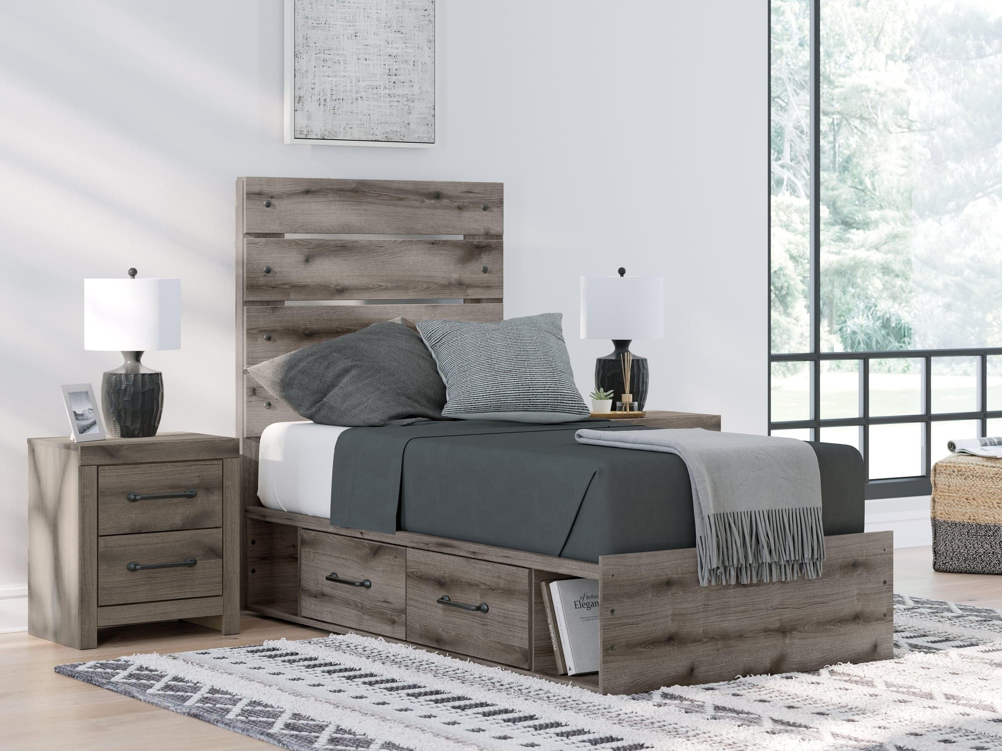 Graystorm Brown Gray Twin Panel Bed with Storage - Image 1
