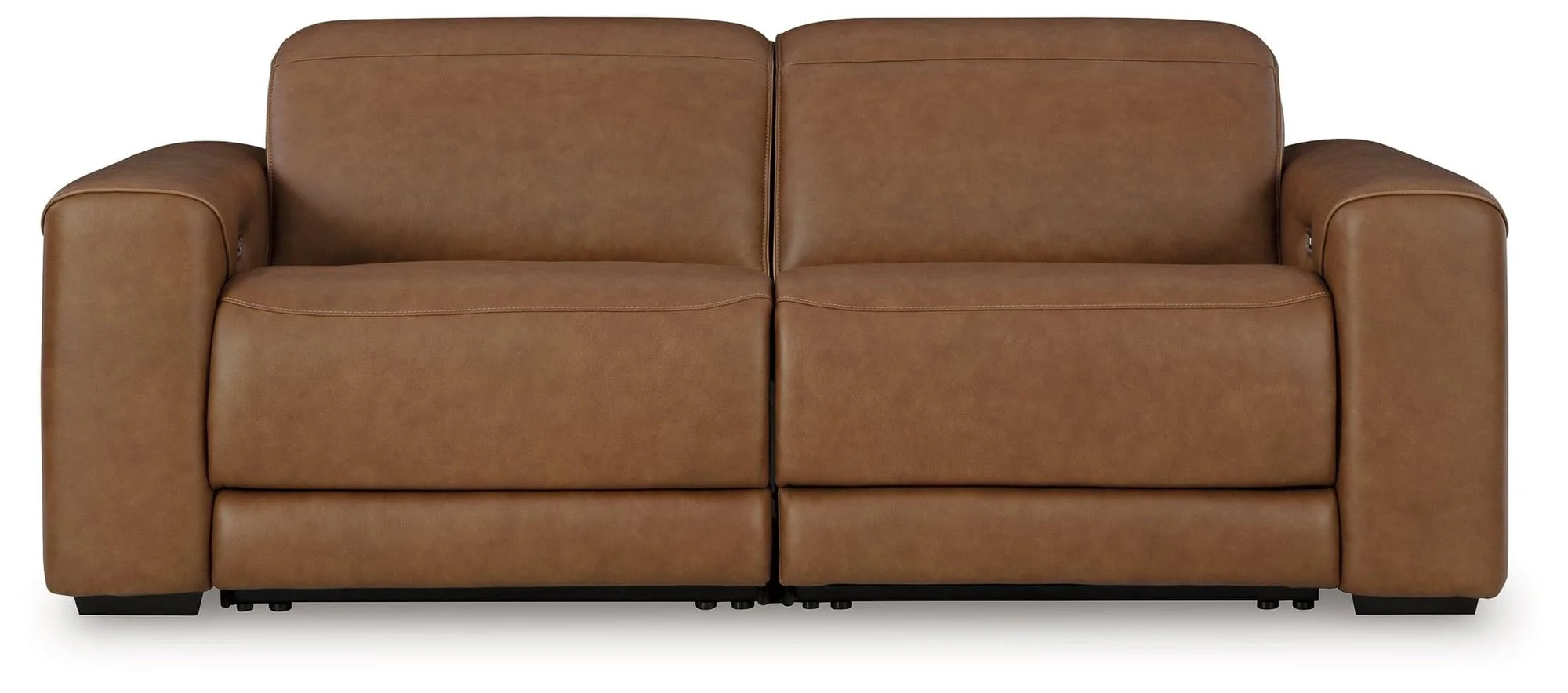 Magic Man Caramel Leather 2-Piece Power Reclining Sectional Loveseat - Image 1