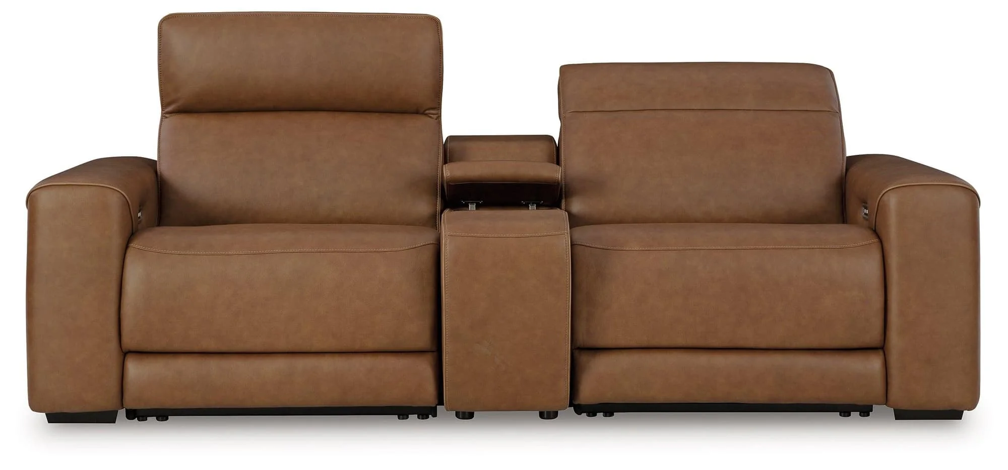 Magic Man Caramel Leather 2-Piece Power Reclining Sectional Loveseat with Console - Image 1