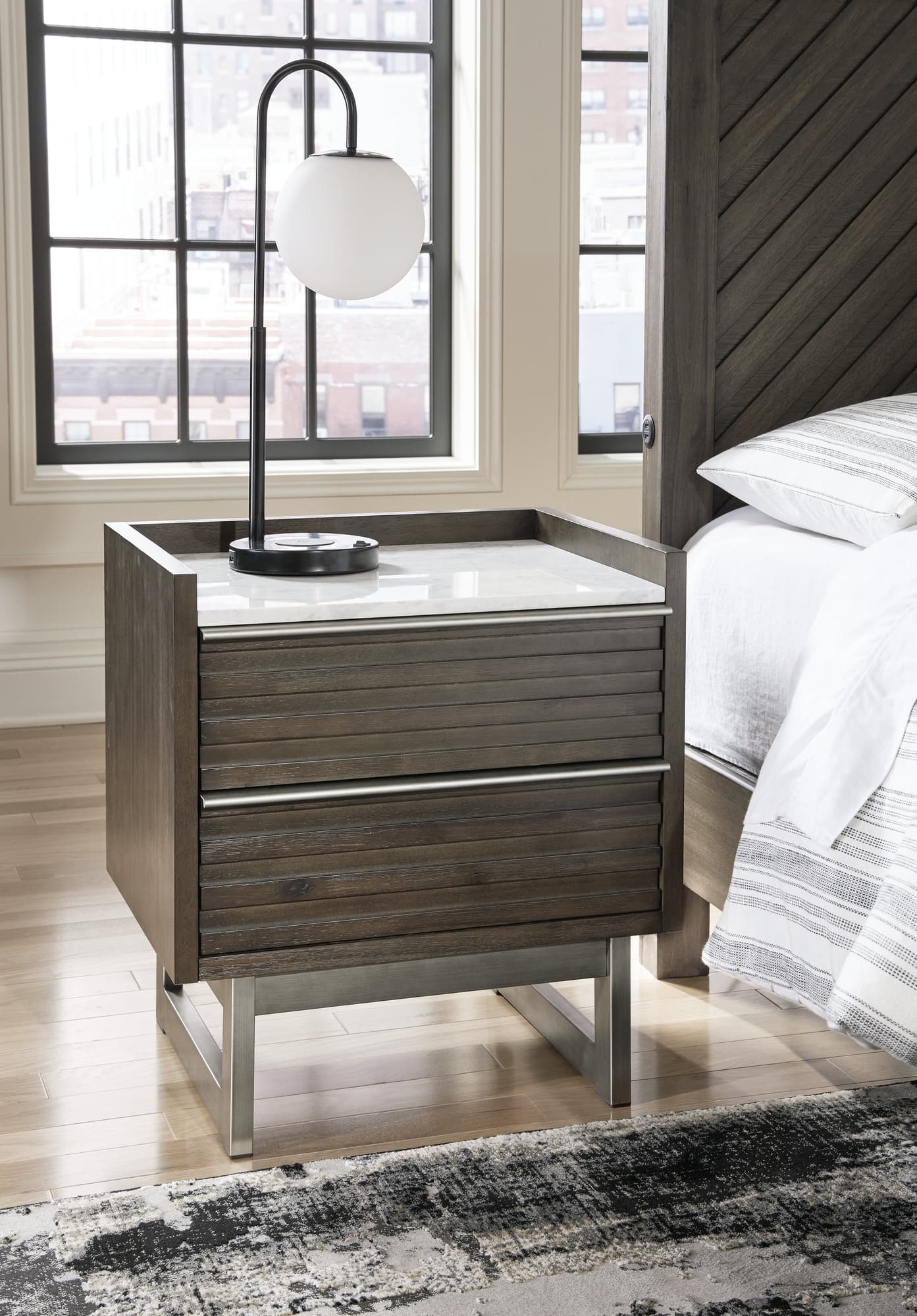 Arkenton Grayish Brown/White Nightstand - Image 1