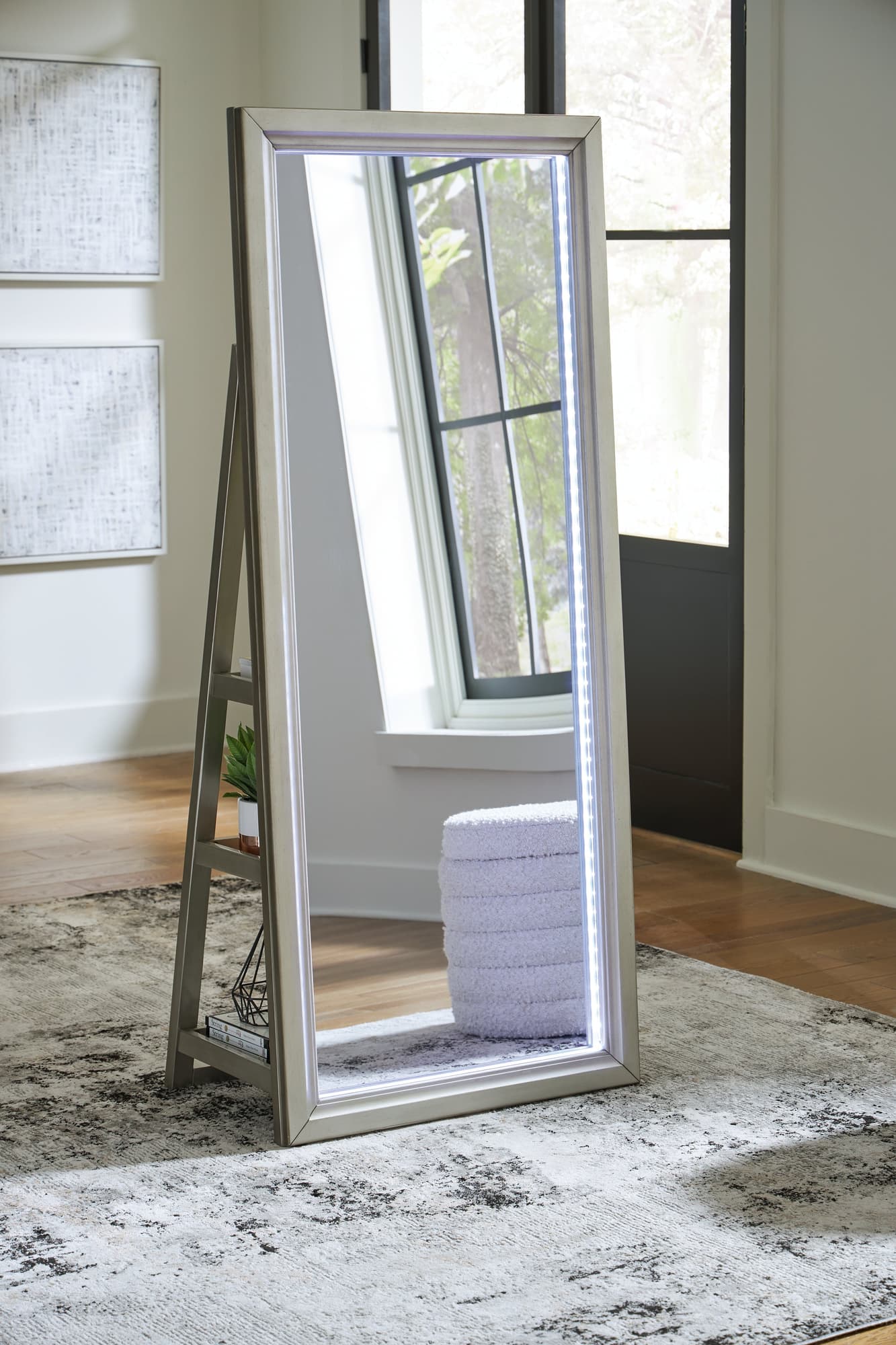 Evesen Champagne Floor Standing Mirror/Storage - Image 1
