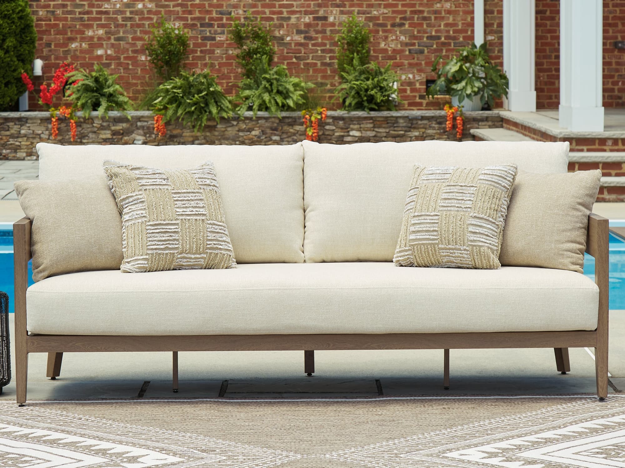 Serene Bay Dark Brown/White Outdoor Sofa with Cushion - Image 1