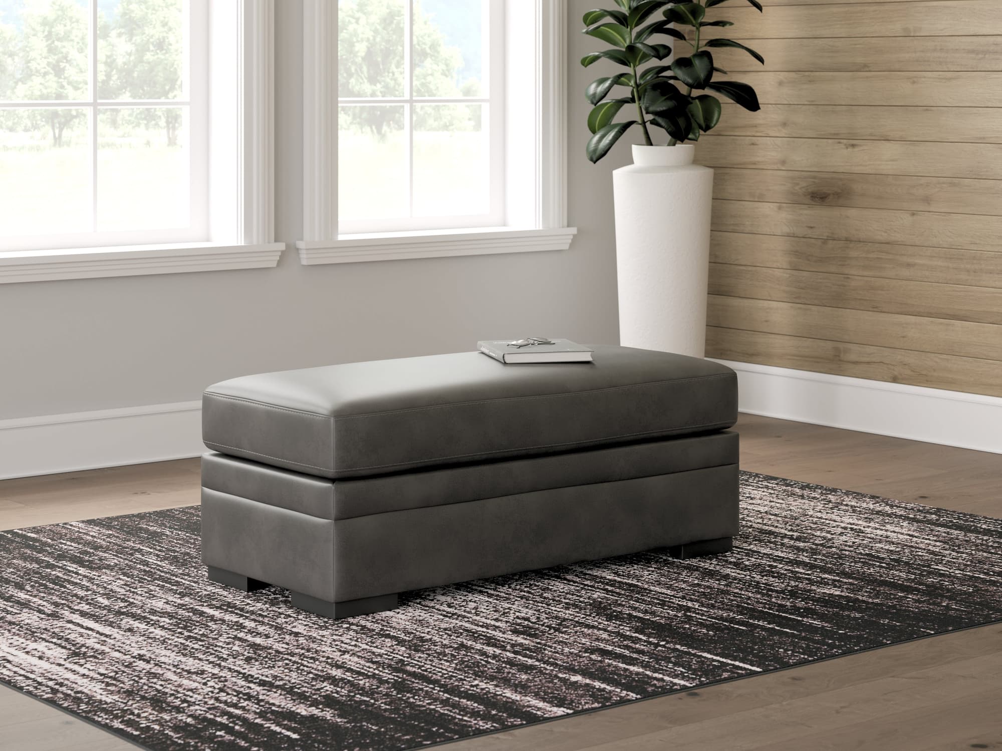 Lofton-Pike Shadow Faux Leather Oversized Accent Ottoman - Image 1