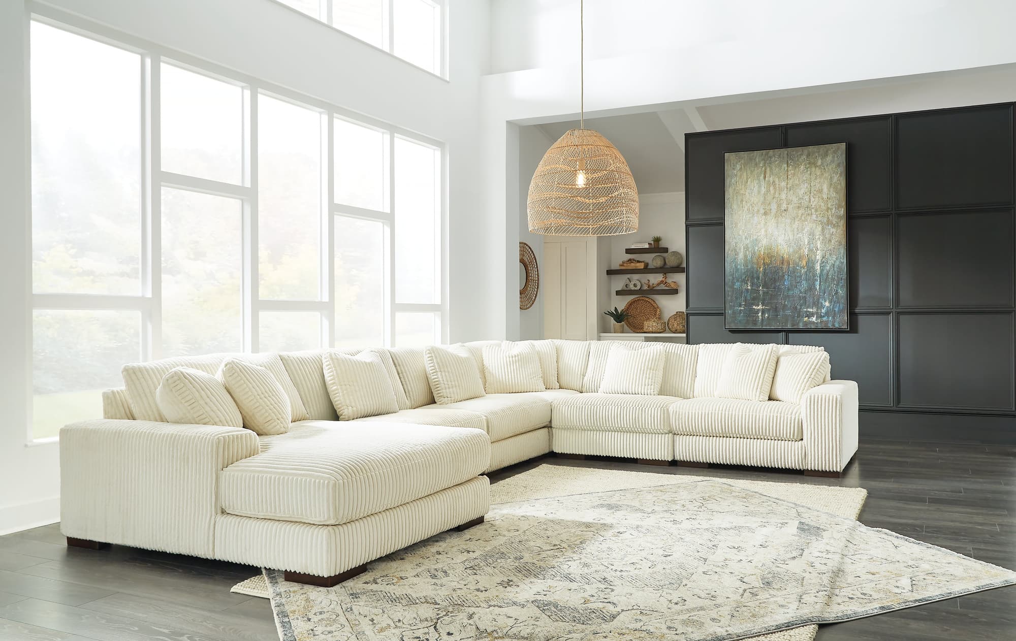 Lindyn Ivory Velvet 6-Piece Sectional with Chaise - Image 1