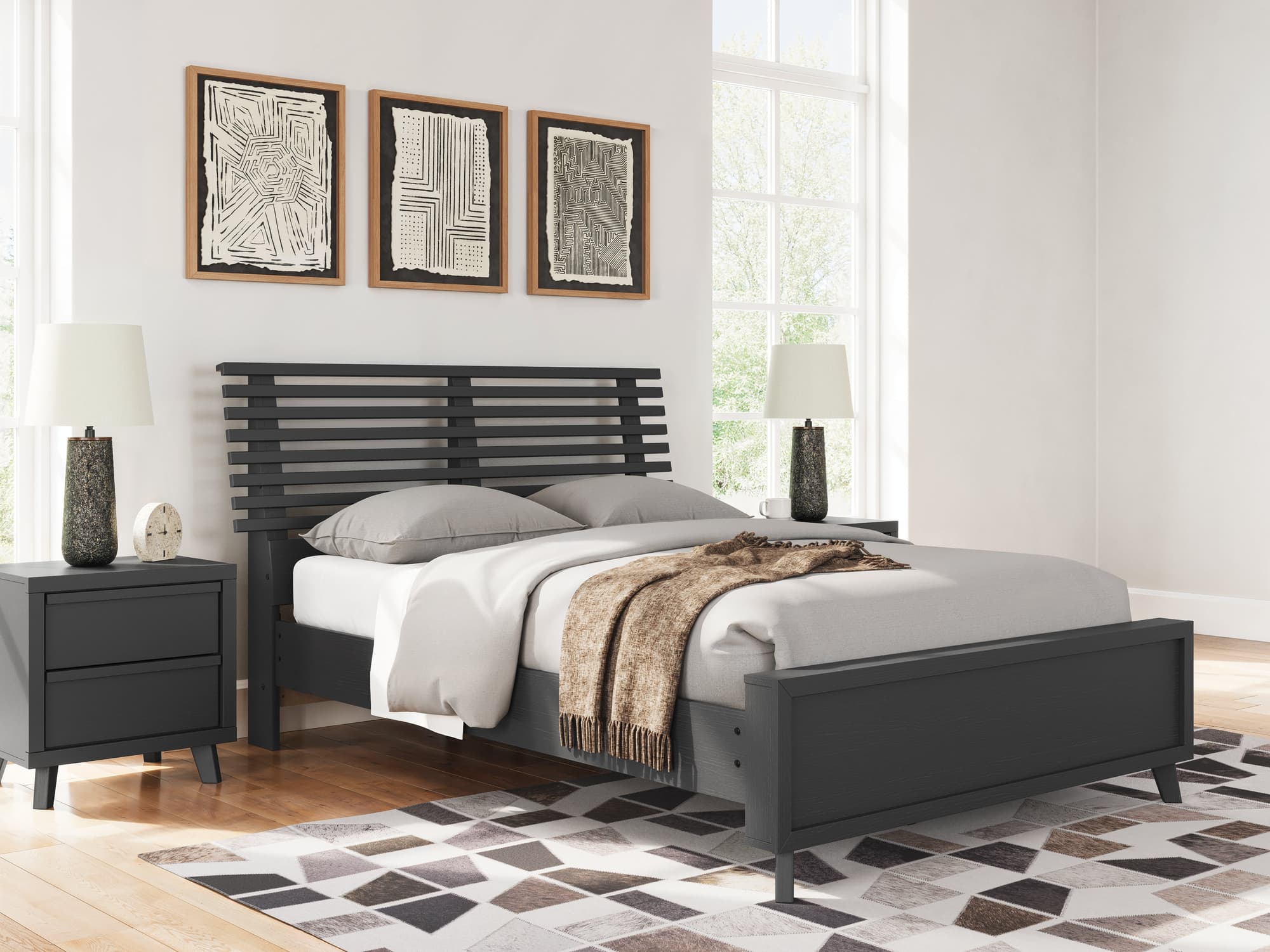 Danziar Black Full Slat Panel Bed - Image 1