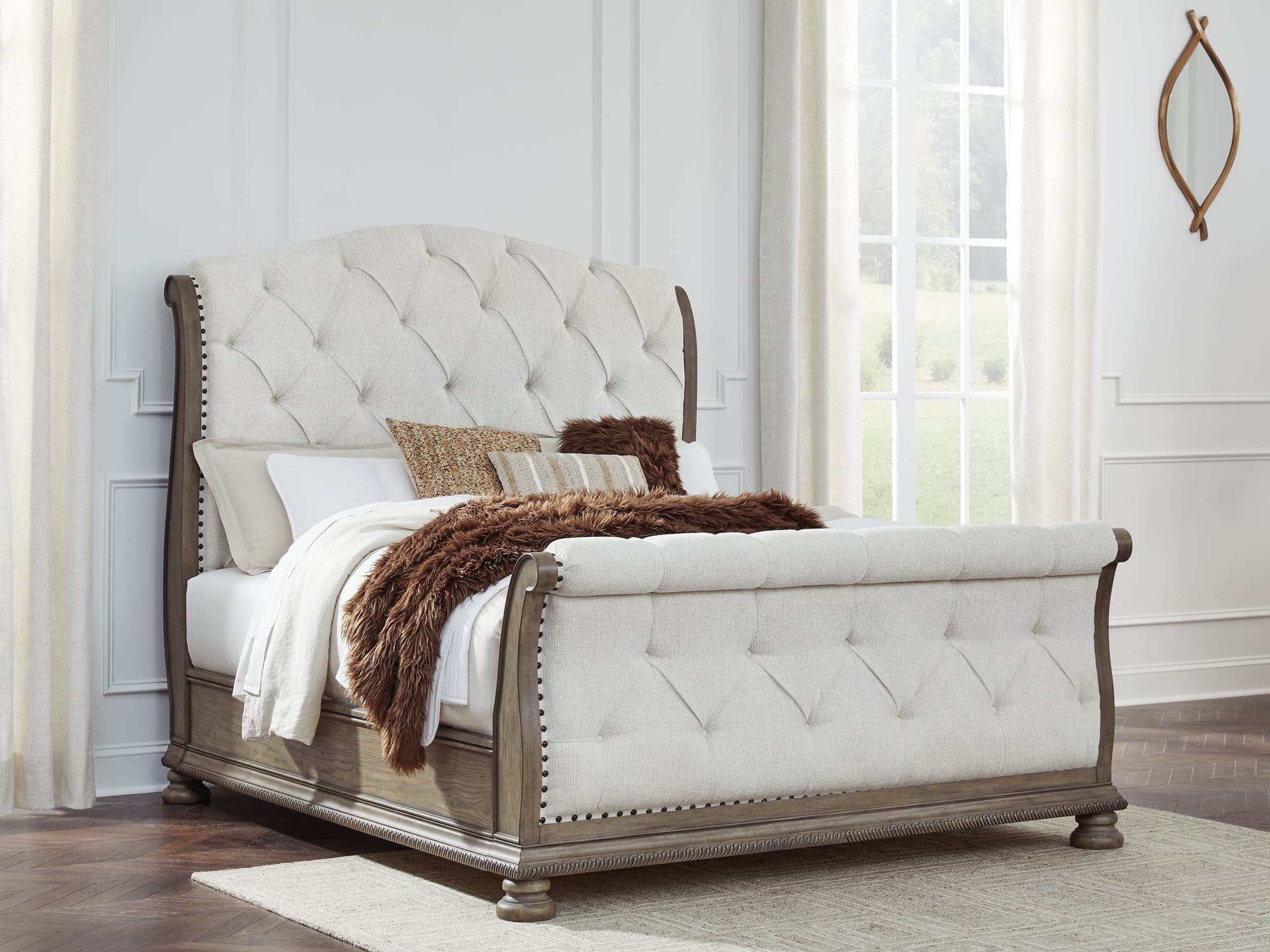 Ardenfield Light Brown Queen Upholstered Sleigh Bed - Image 1