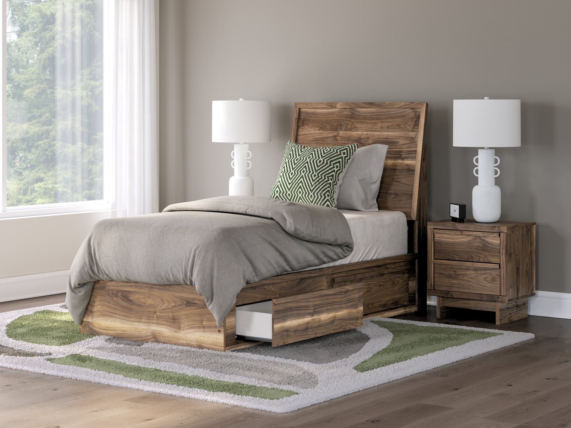 Chirason Brown Twin Panel Bed with Storage - Image 1