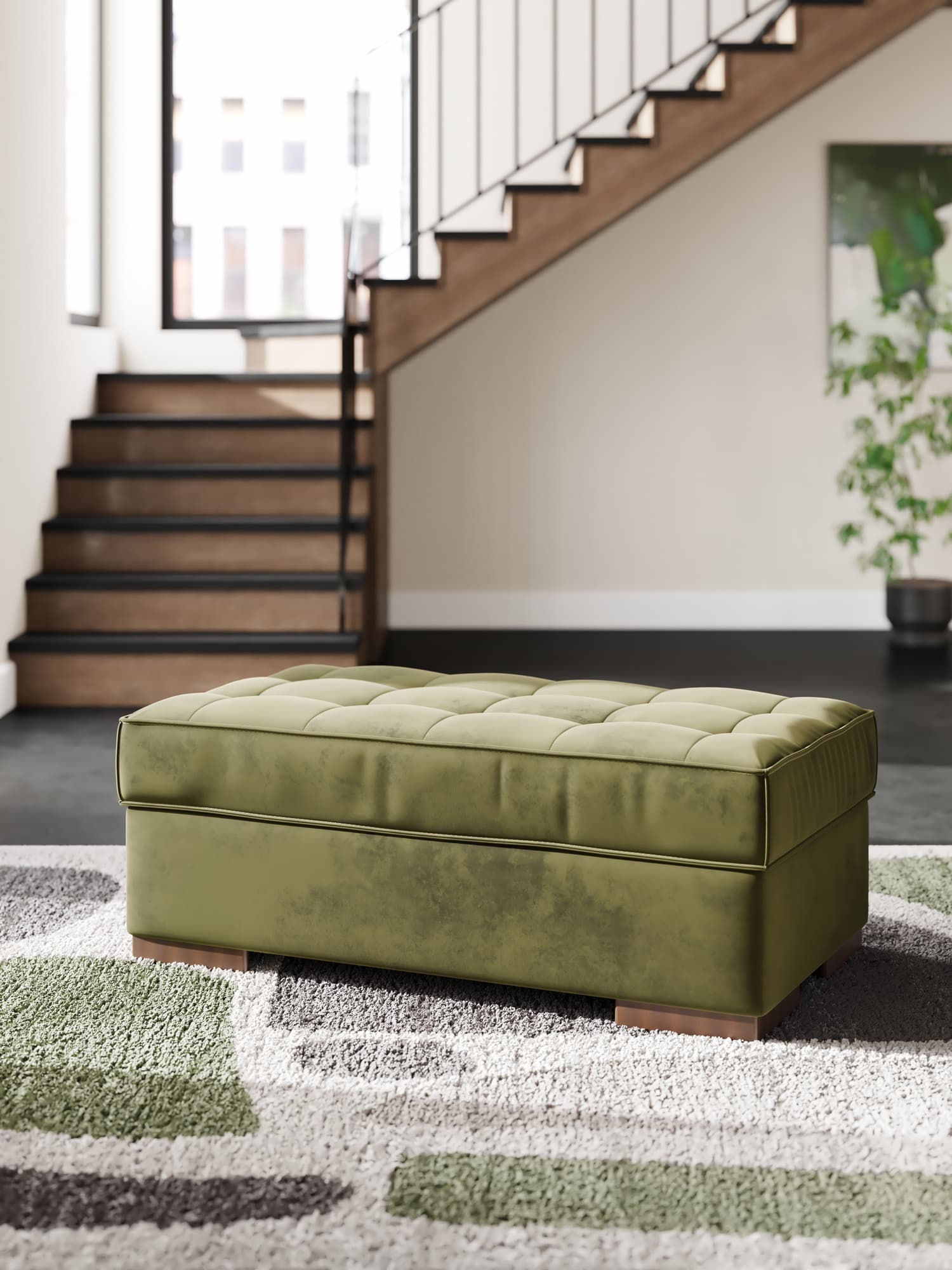 Caspian-Town Olive Velvet Oversized Accent Ottoman - Image 1