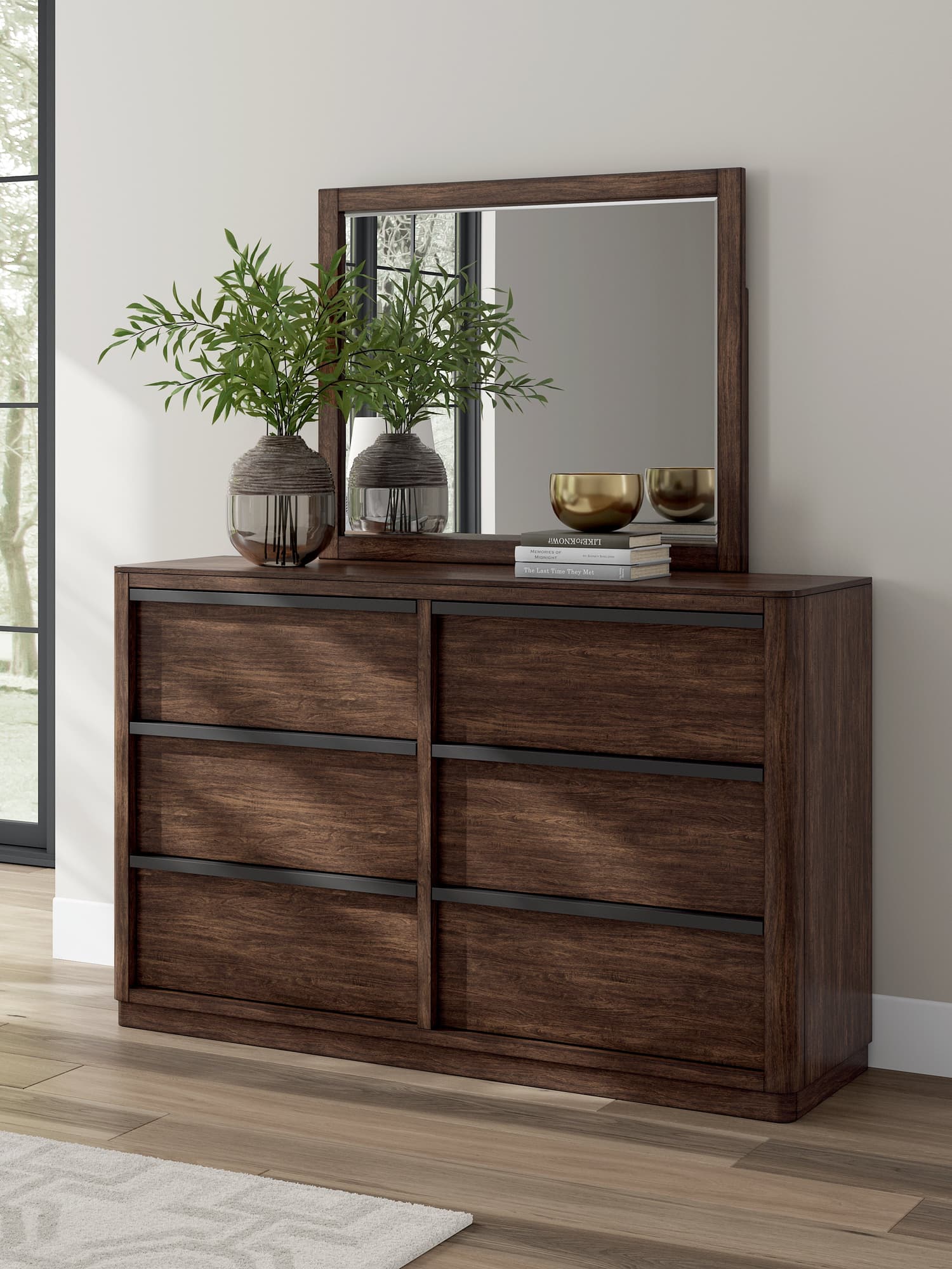 Dilenno Dark Brown Dresser and Mirror - Image 1
