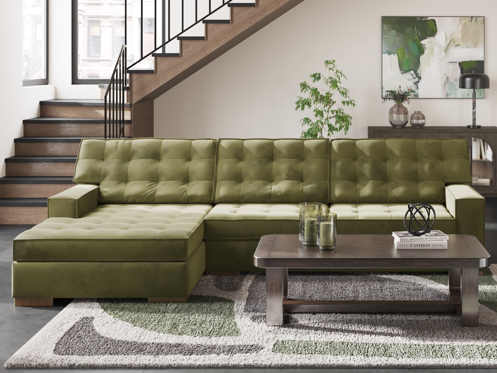 Caspian-Town Olive 2-Piece Sectional with Chaise - Image 1