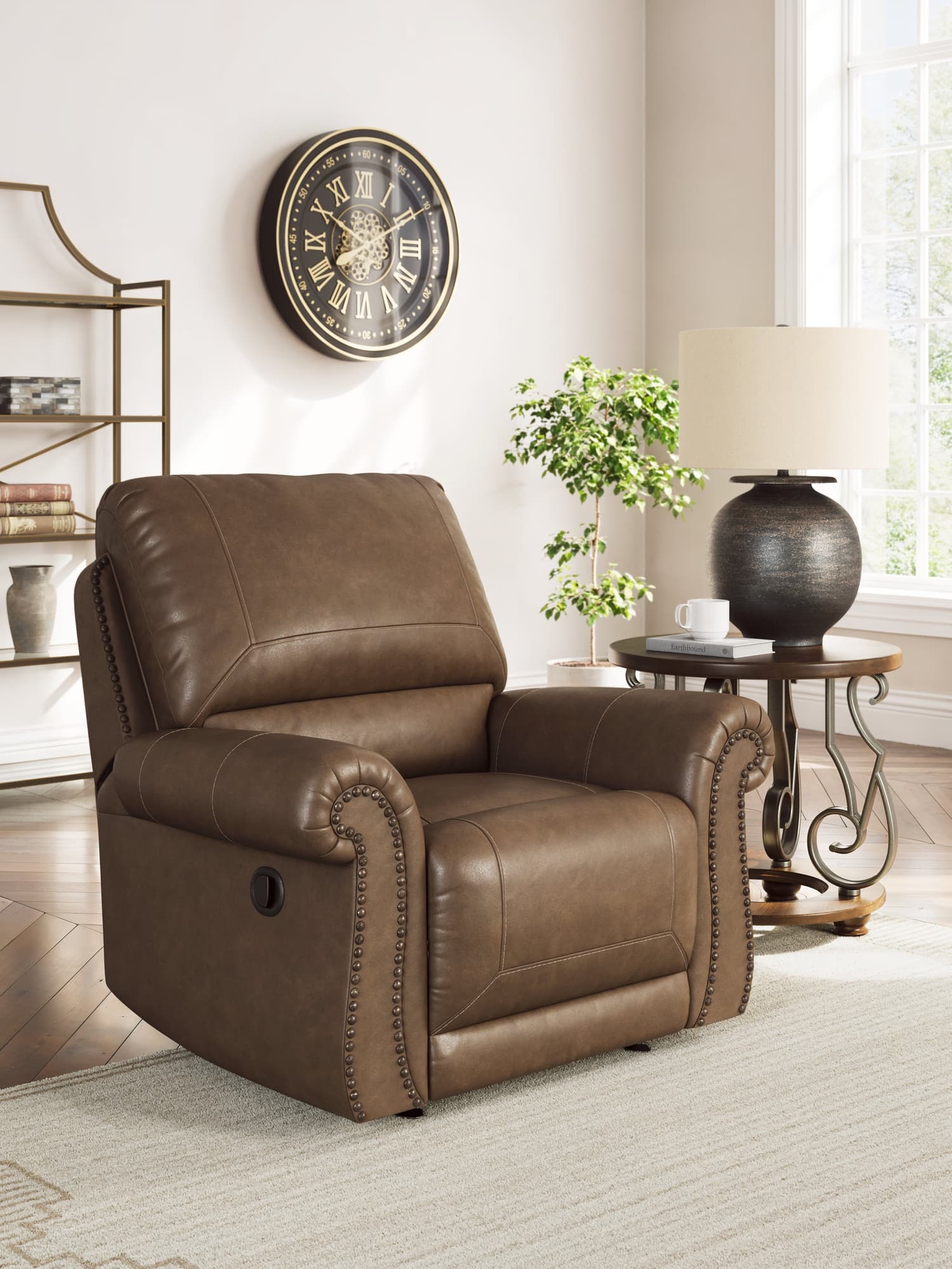Chasemore Earth Faux Leather Swivel Glider Recliner - Image 1