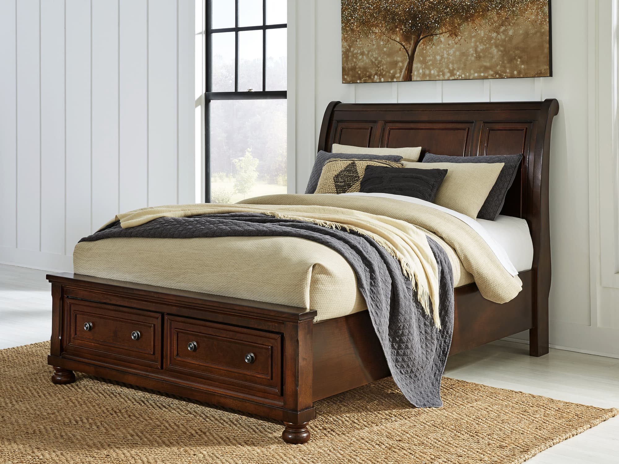 Porter Rustic Brown Queen Sleigh Storage Bed - Image 1