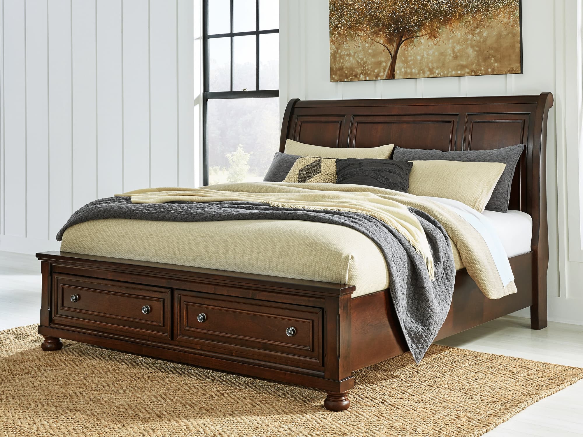 Porter Rustic Brown King Sleigh Storage Bed - Image 1