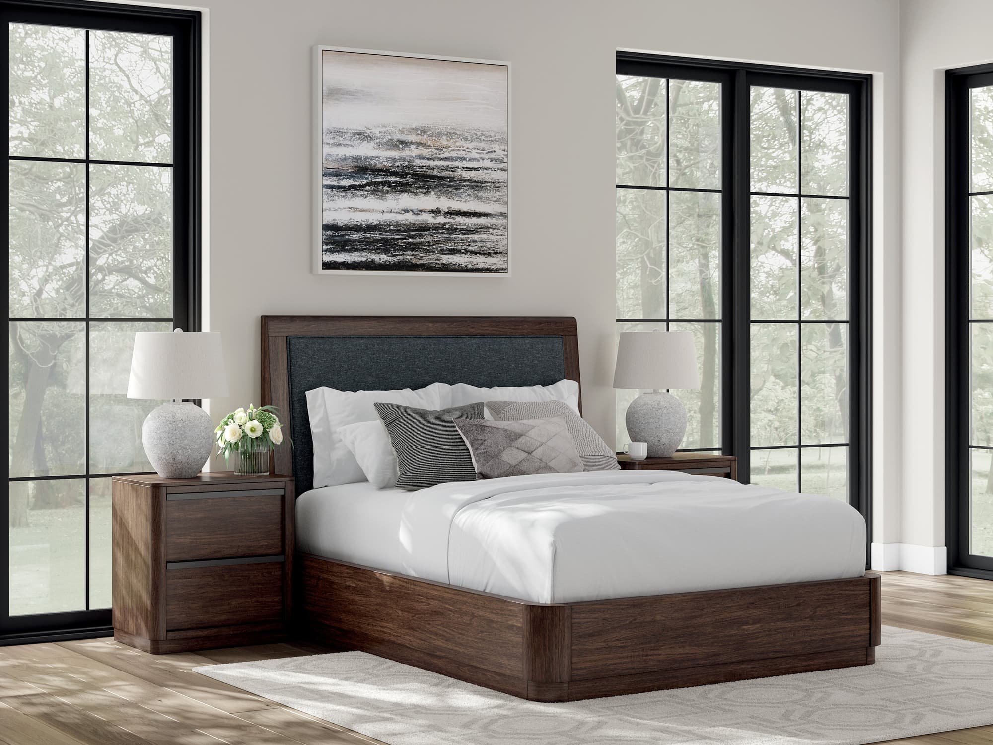 Dilenno Dark Brown Queen Upholstered Panel Bed - Image 1
