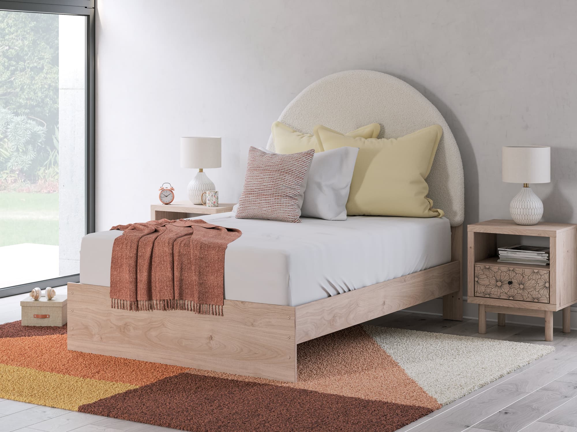 Arloster Tan/White Full Upholstered Panel Bed - Image 1