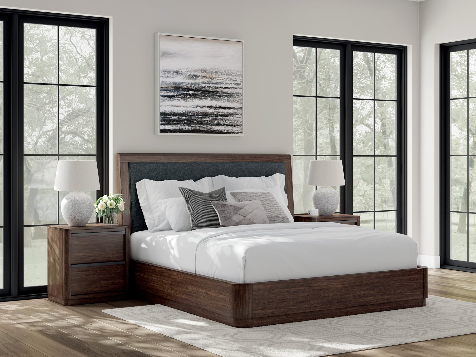 Dilenno Dark Brown King Upholstered Panel Bed - Image 1