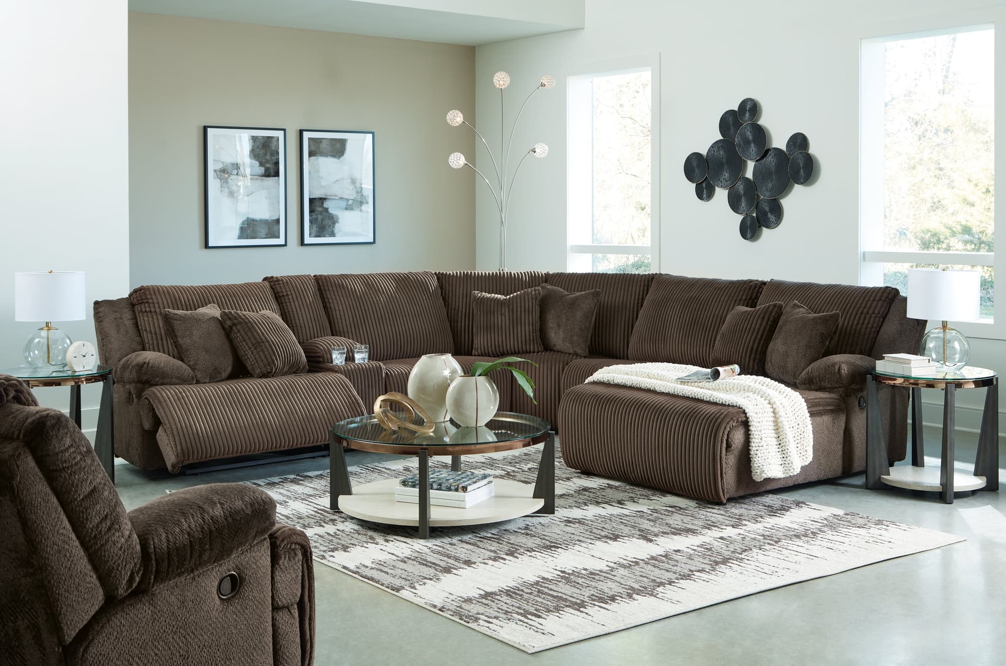 Top Chocolate Tier 6-Piece Sectional with Recliner - Image 1