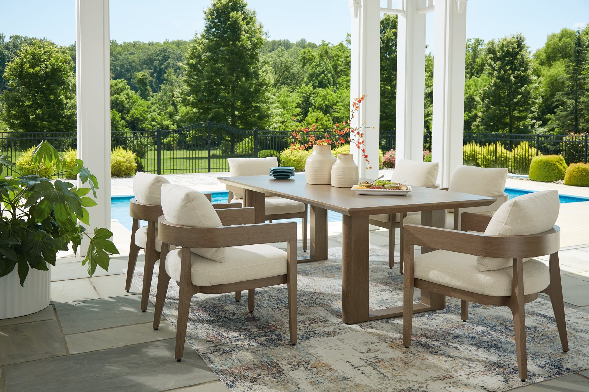 Serene Dark Brown Bay Outdoor Dining Table and 6 Chairs