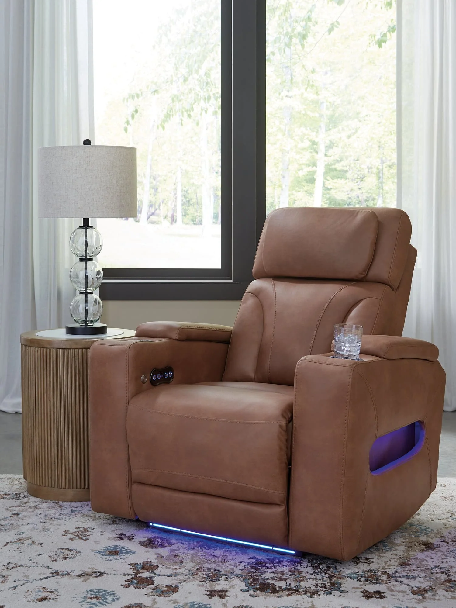 Clean-Slate Caramel Faux Leather Power Recliner - Image 1