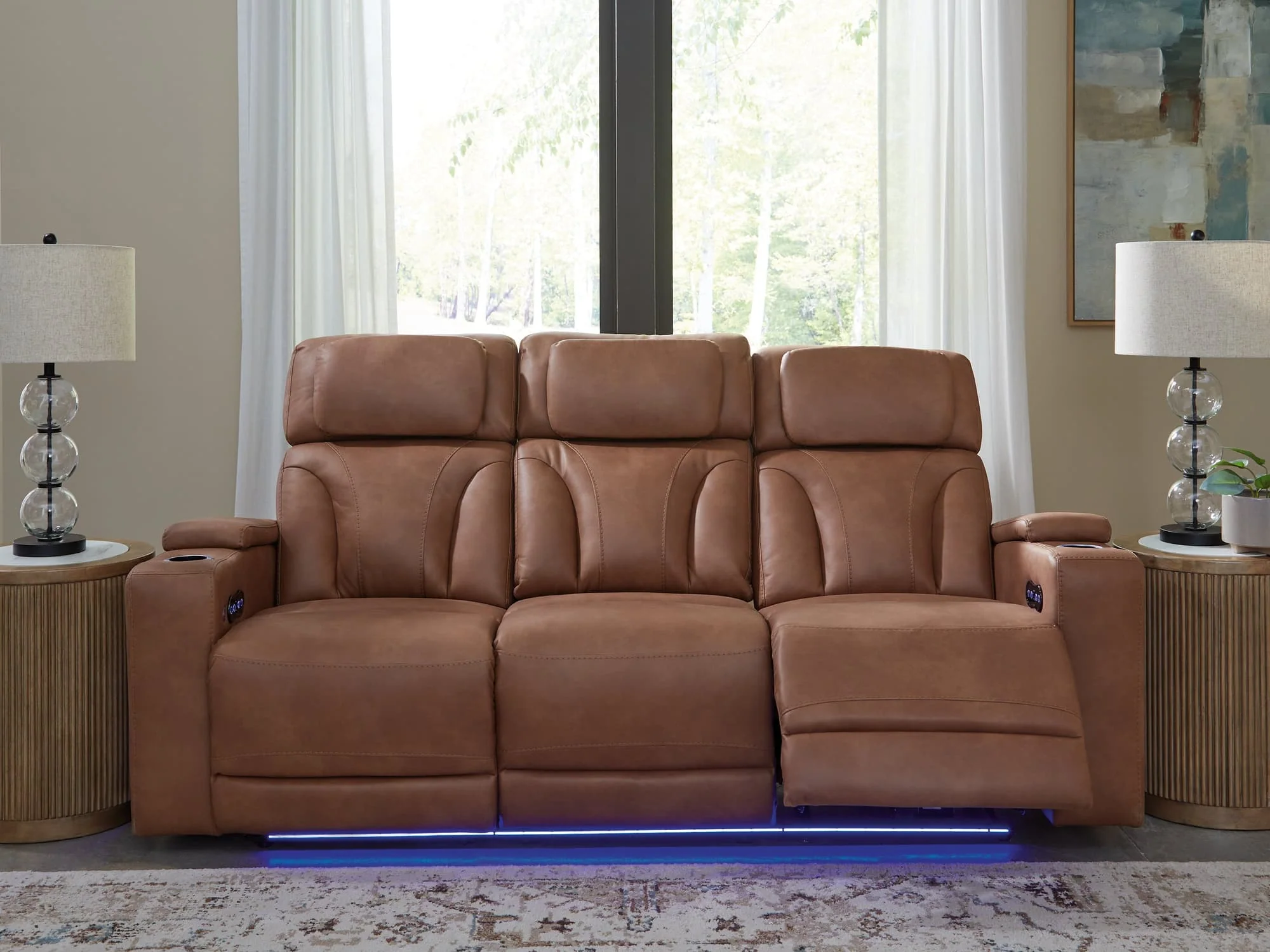 Clean-Slate Caramel Faux Leather Power Reclining Sofa - Image 1