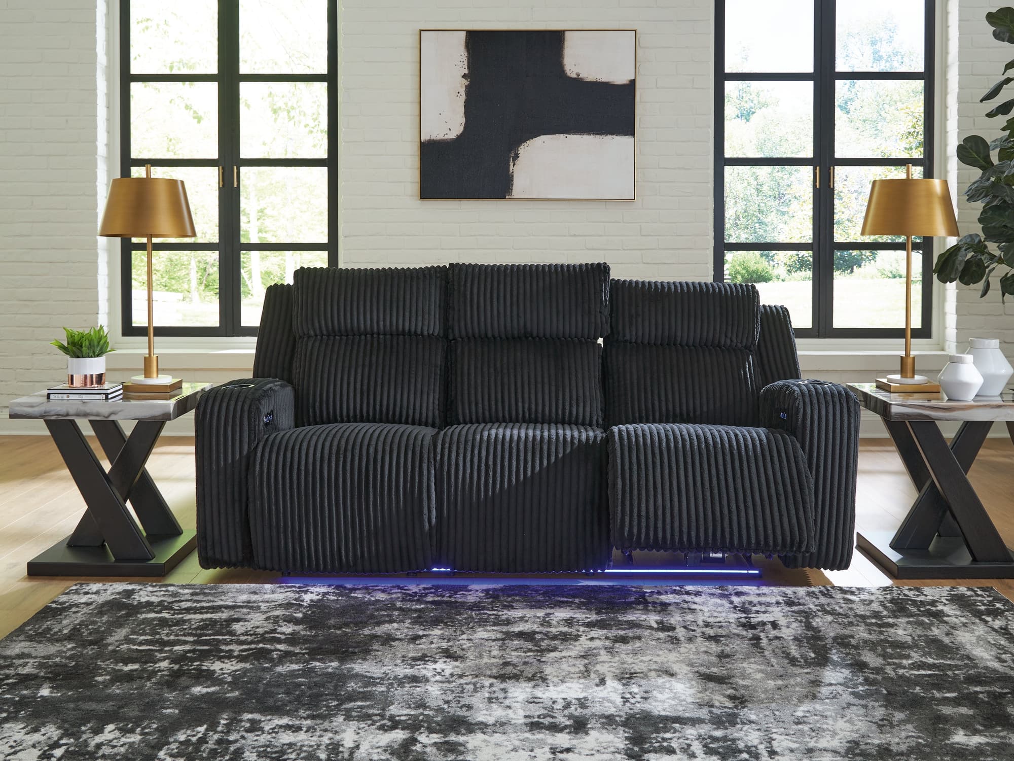 Forest Lake Black Chenille,Velvet Power Reclining Sofa - Image 1