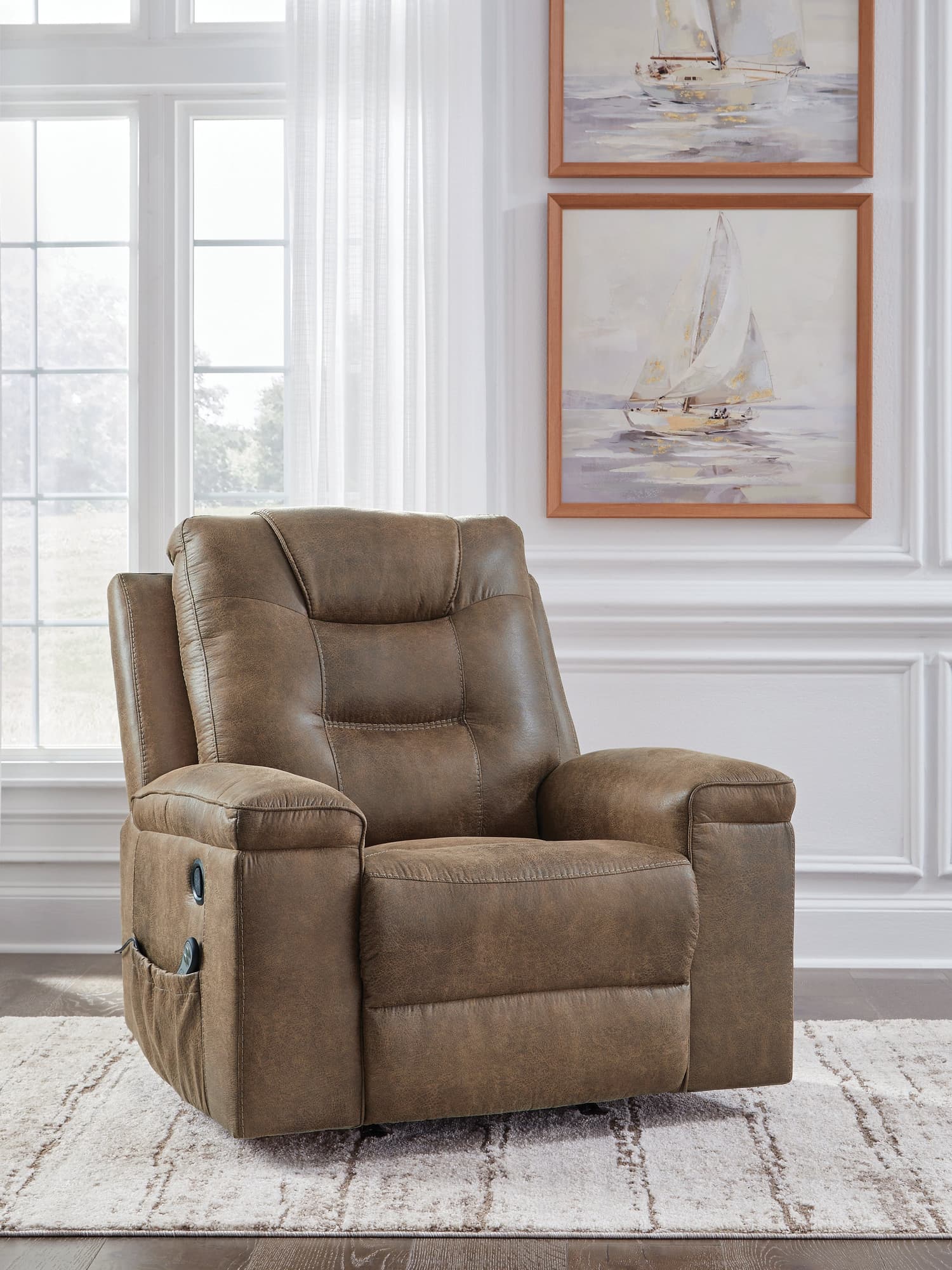 Stockworth Earth Faux Leather Recliner - Image 1
