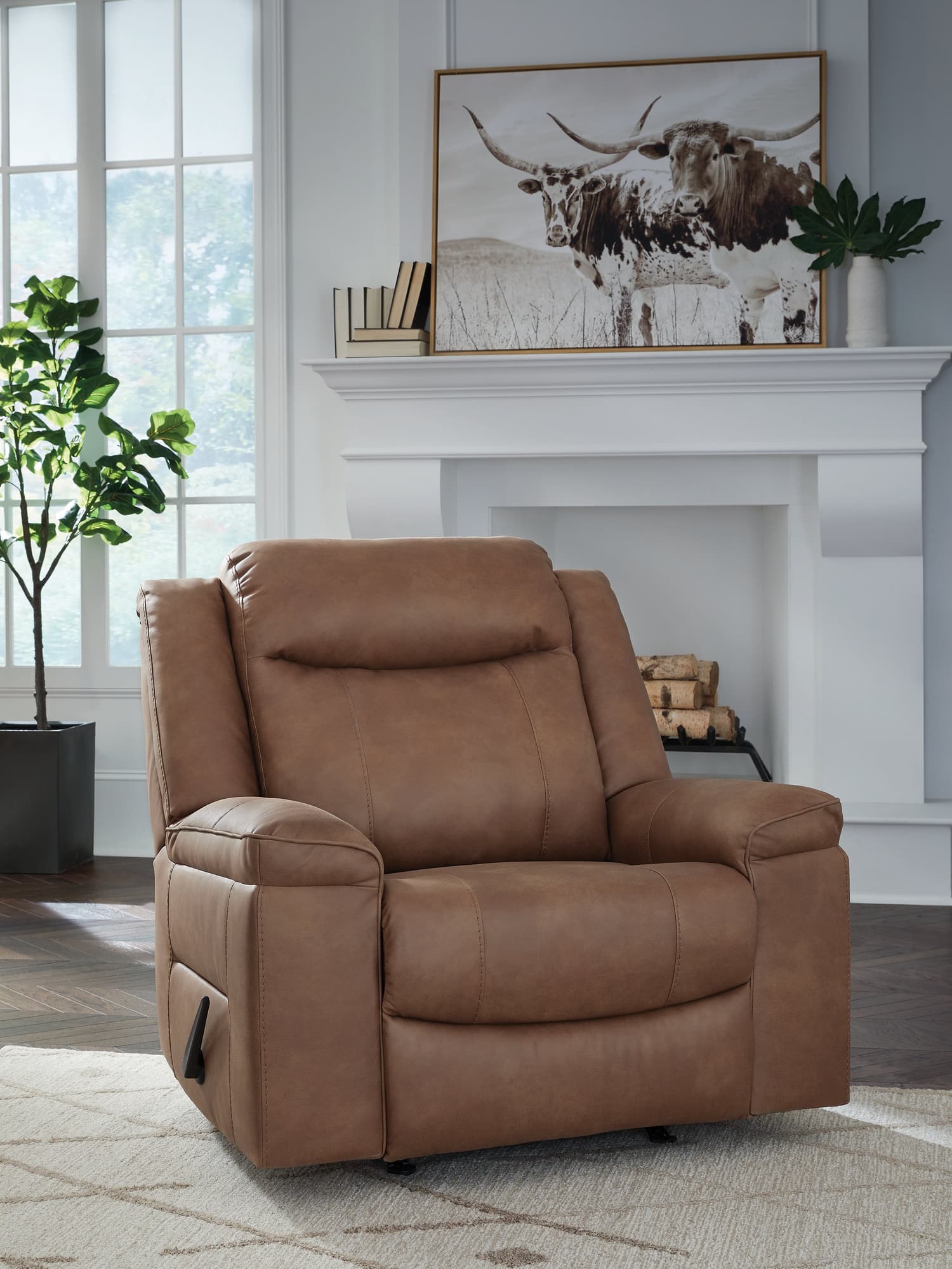 Status Check Caramel Faux Leather Recliner - Image 1