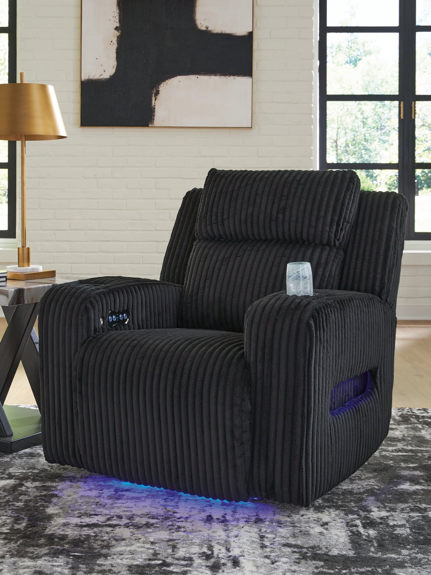 Forest Lake Black Chenille,Velvet Power Recliner - Image 1