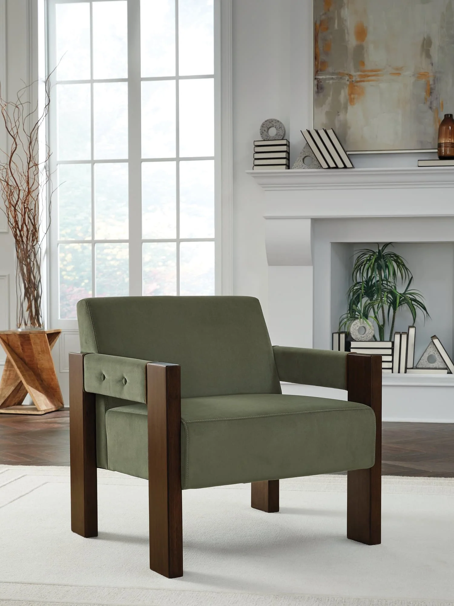 Adlanlock Olive Velvet Accent Chair - Image 1