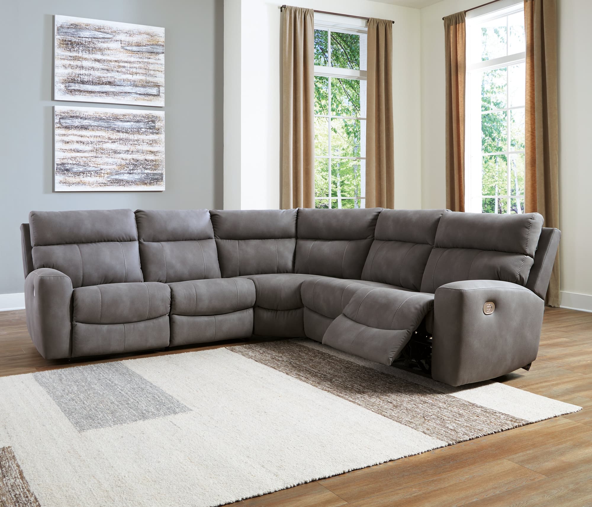 Next-Gen DuraPella Slate Microfiber 5-Piece Power Reclining Sectional - Image 1