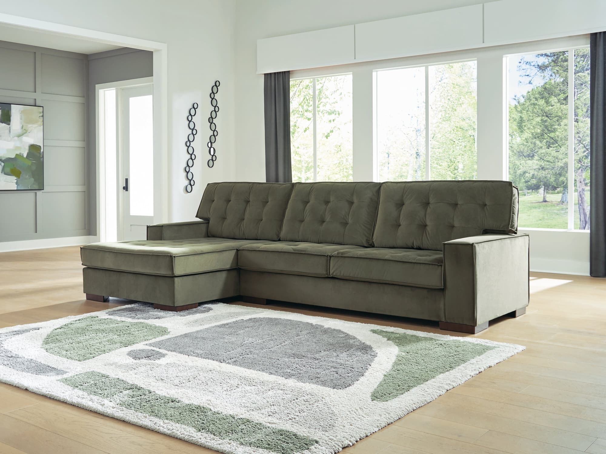 Caspian-Town Olive Velvet 2-Piece Sectional with Chaise - Image 1