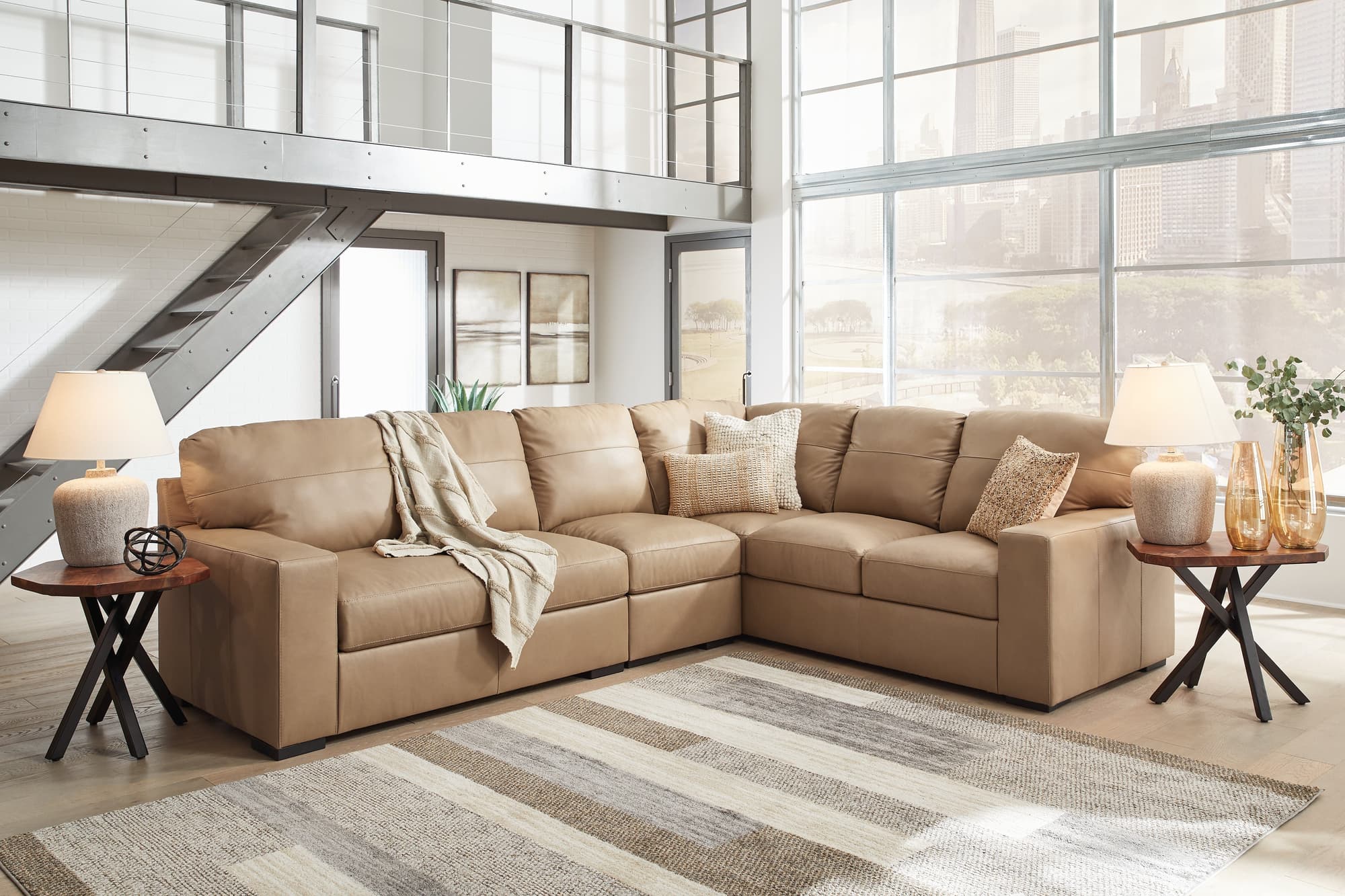 Bandon Toffee Leather 3-Piece Sectional - Image 1