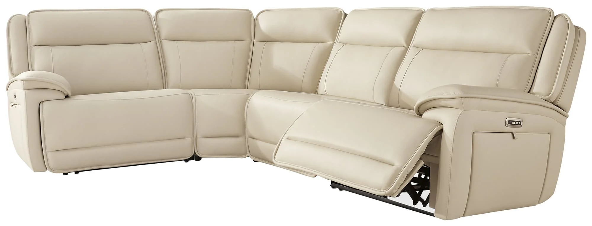 Double Deal Almond Leather 4-Piece Reclining Sectional - Image 1