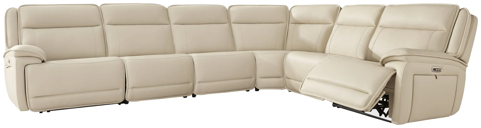Double Deal Almond Leather 6-Piece Reclining Sectional - Image 1