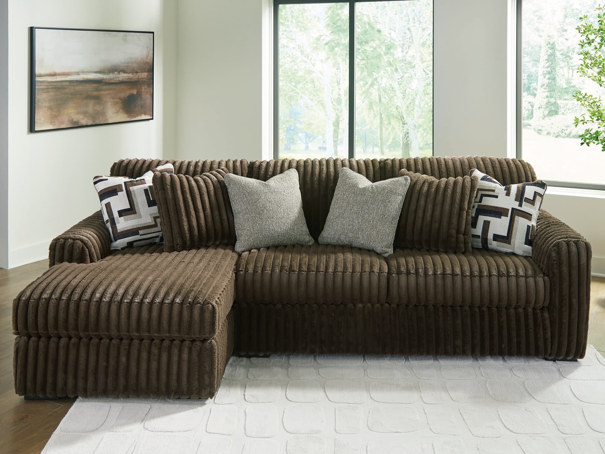 Midnight-Madness Chocolate Velvet 2-Piece Sectional Sofa with Chaise - Image 1