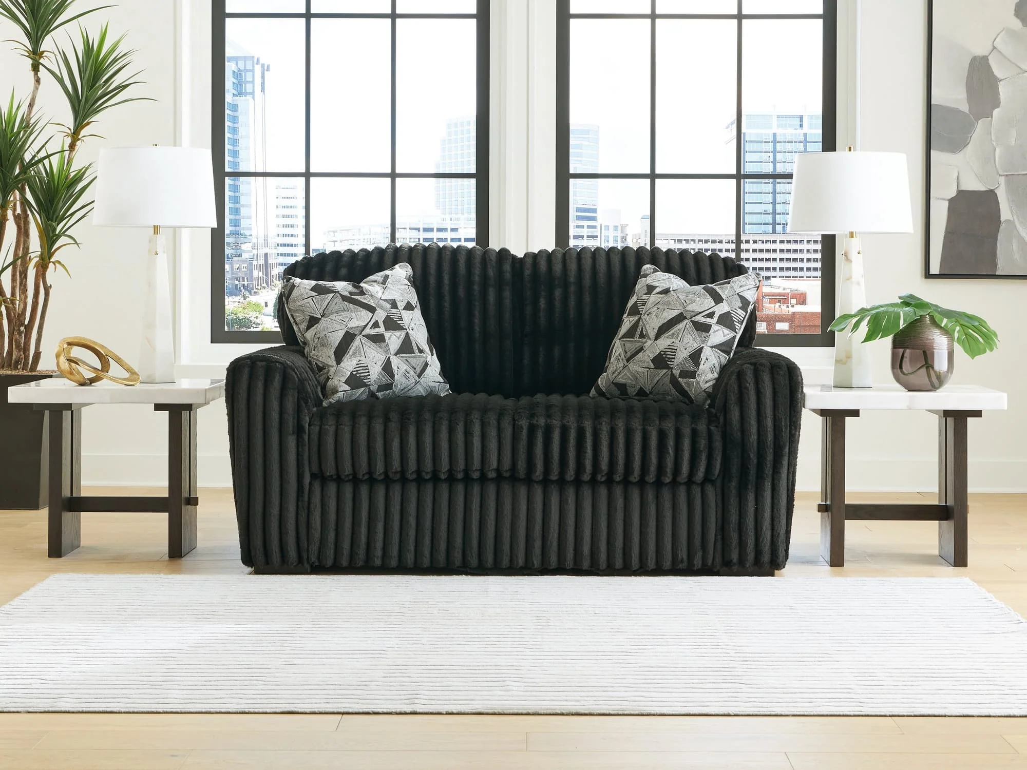 Midnight-Madness Onyx Velvet Loveseat - Image 1