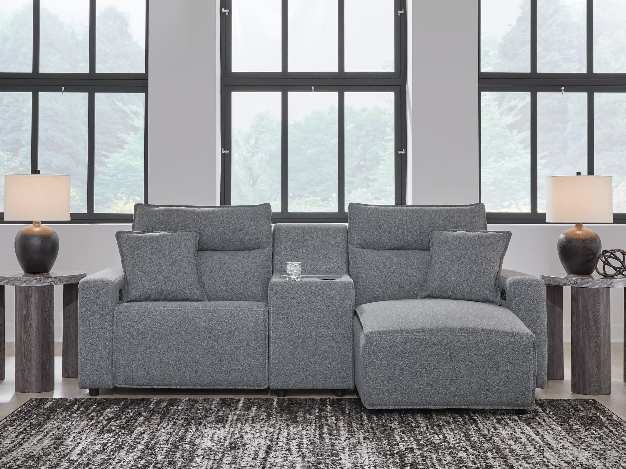 Modmax Salt and Pepper Next-Gen Nuvella™ 3-Piece Power Reclining Sectional with Chaise - Image 1
