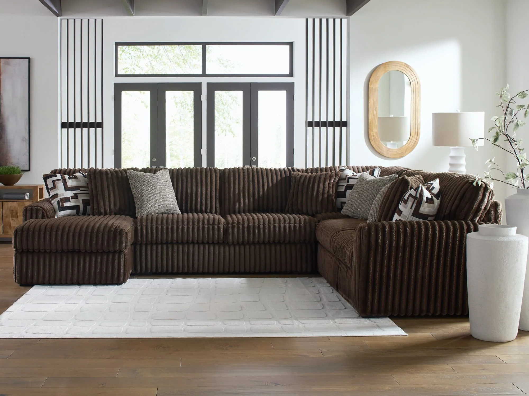 Midnight-Madness Chocolate Velvet 4-Piece Sectional with Chaise - Image 1