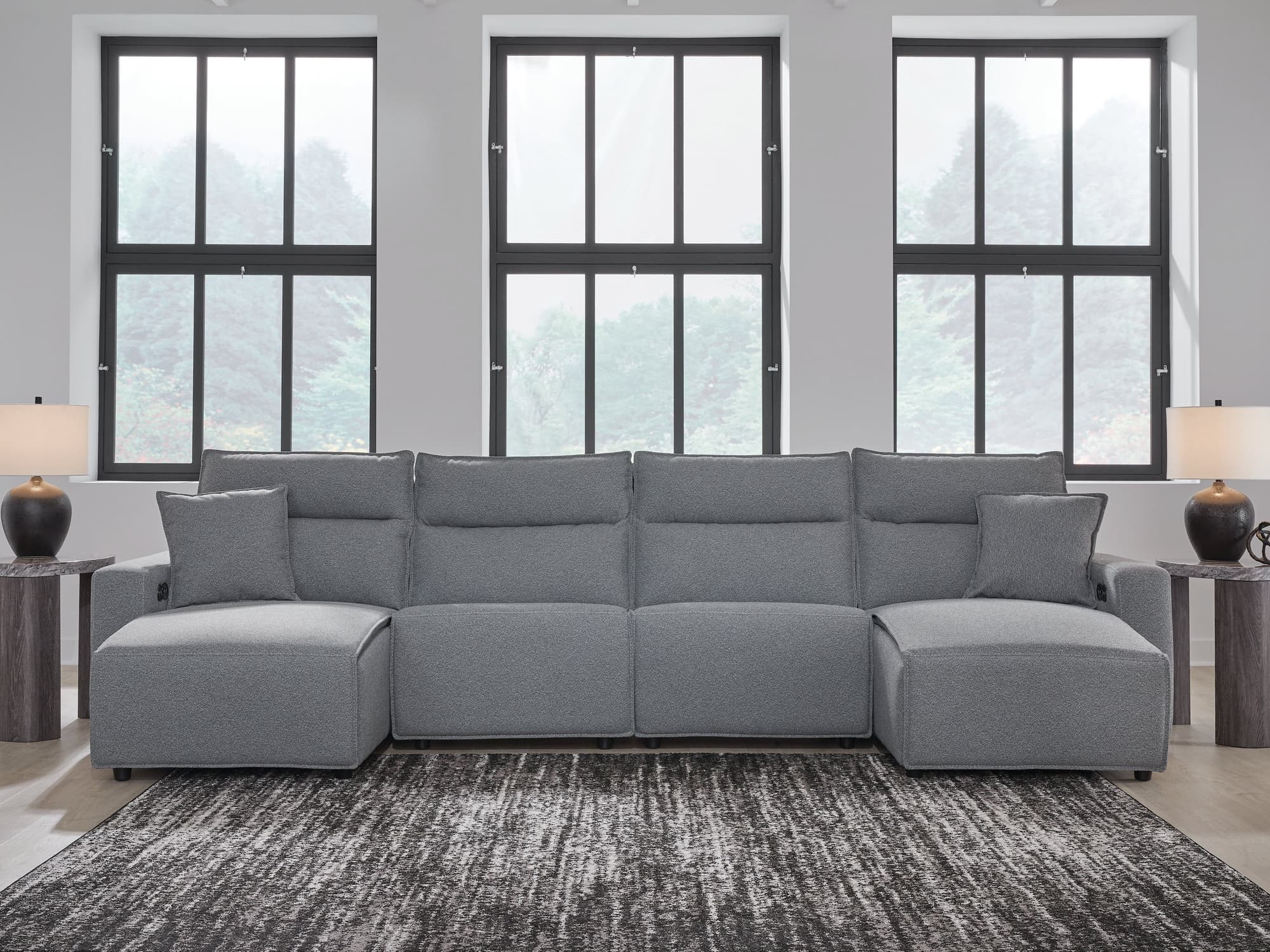 Modmax Salt and Pepper Next-Gen Nuvella™ 4-Piece Power Reclining Sectional with Chaise - Image 1