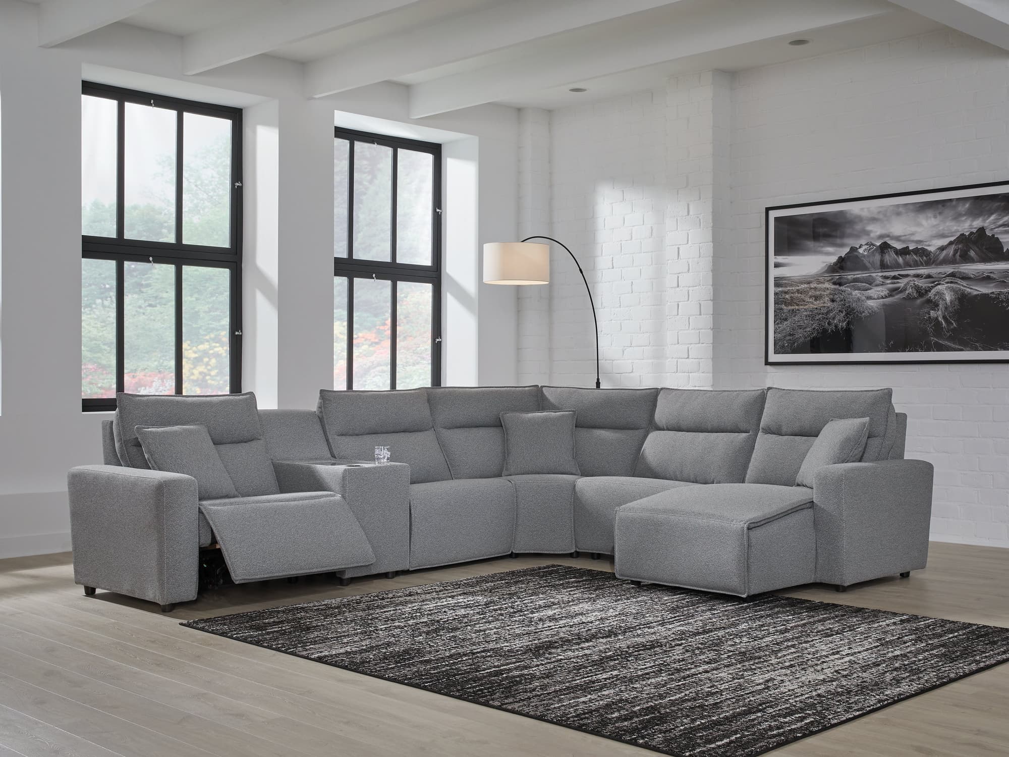 Modmax Salt and Pepper Next-Gen Nuvella™ 6-Piece Power Reclining Sectional with Chaise - Image 1